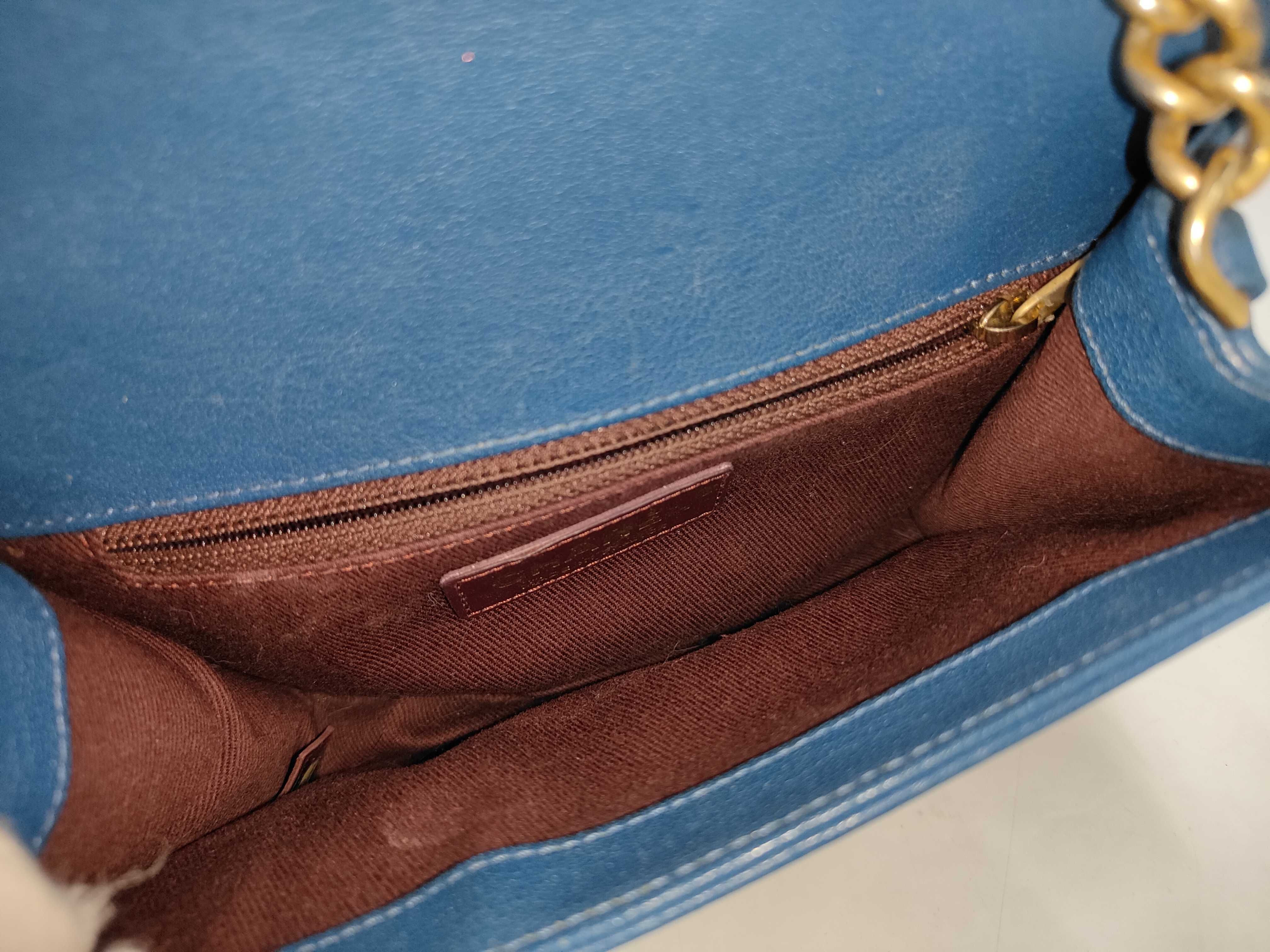Matelassé Leather Chain Shoulder Bag (Serial Number 24) - Blue with Gold Hardware — view 9