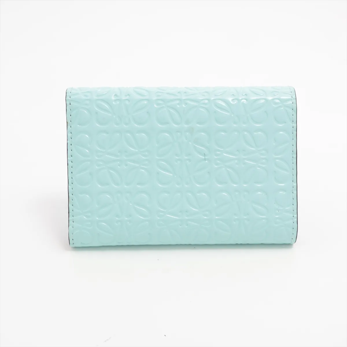 Anagram Leather Compact Wallet, Light Green — view 2