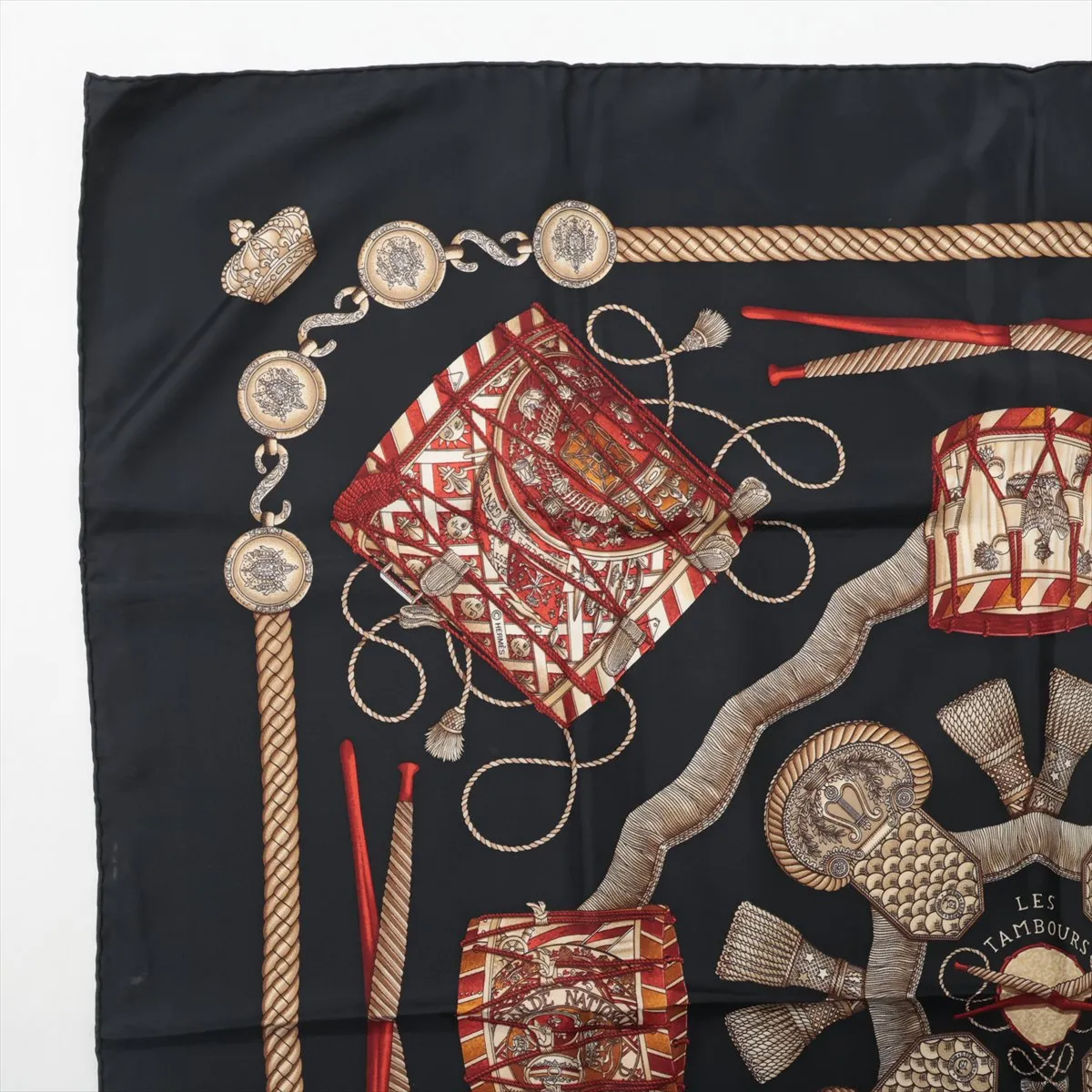 Carre 90 LES TAMBOURS Drum Scarf, Silk, Black. Shows signs of wear, including — view 2