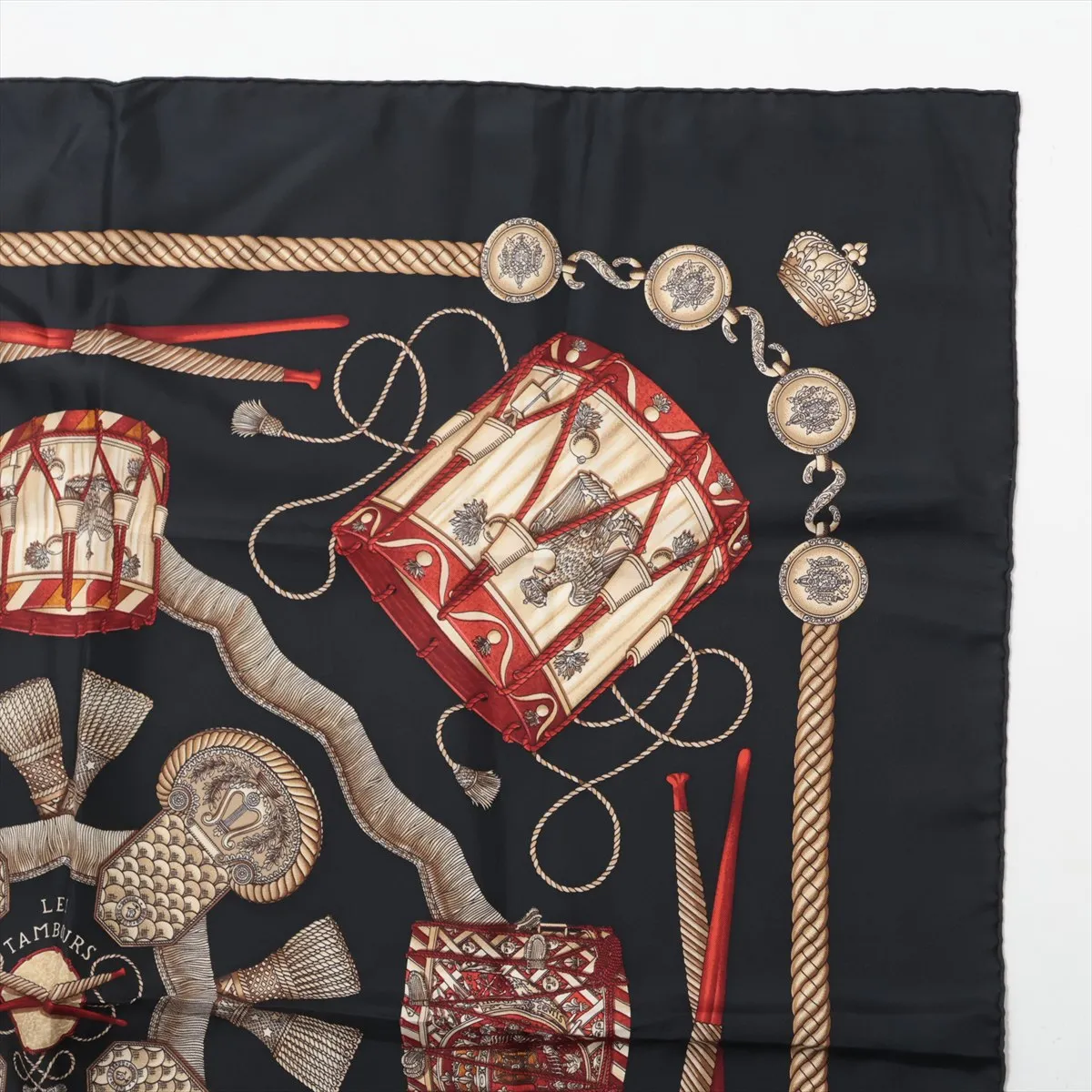 Carre 90 LES TAMBOURS Drum Scarf, Silk, Black. Shows signs of wear, including — view 3