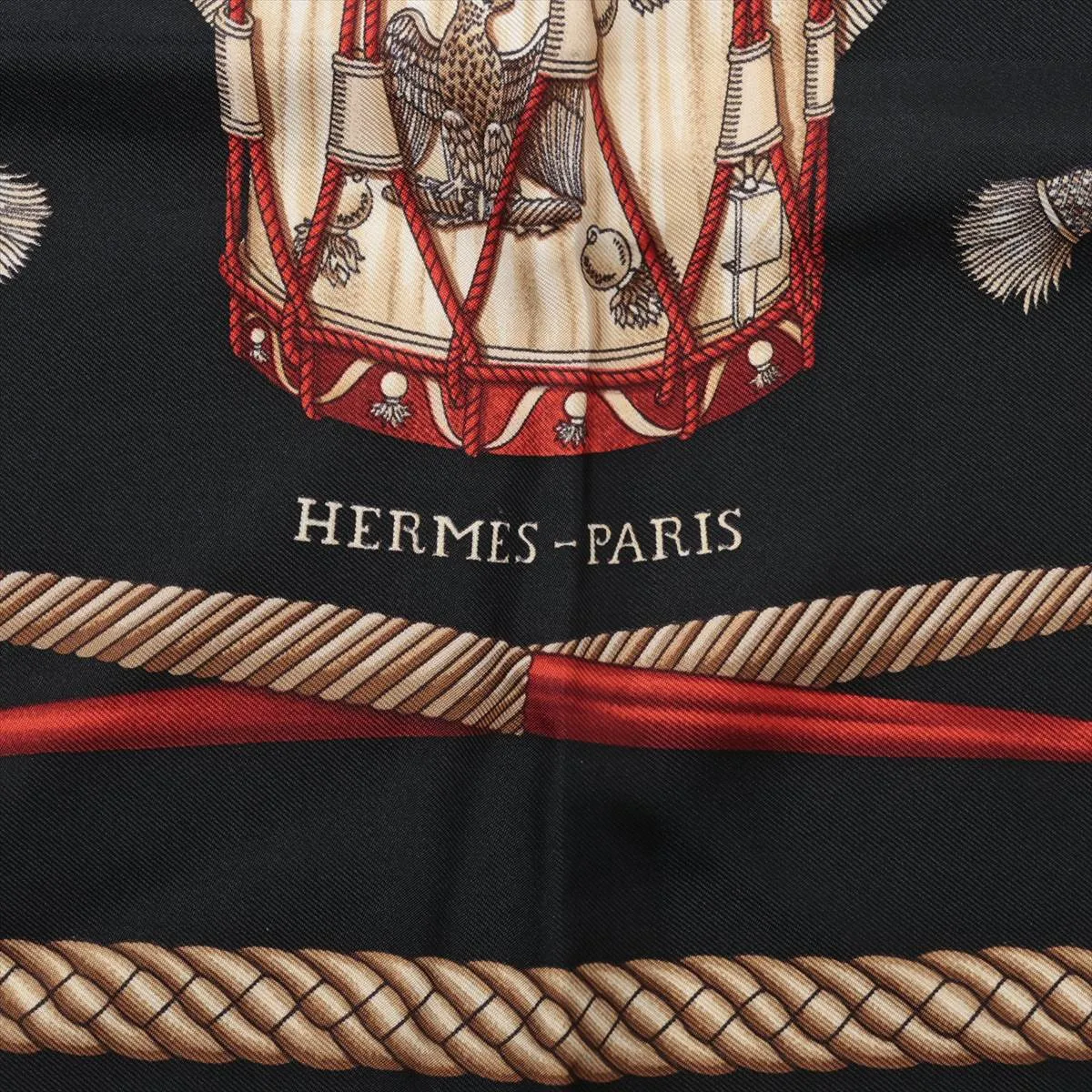 Carre 90 LES TAMBOURS Drum Scarf, Silk, Black. Shows signs of wear, including — view 6