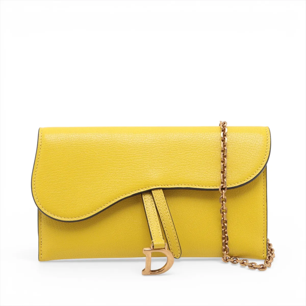 Saddle Leather Chain Wallet, Yellow