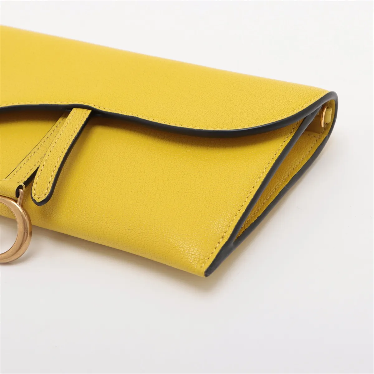 Saddle Leather Chain Wallet, Yellow — view 3