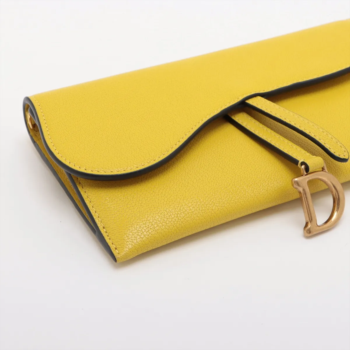 Saddle Leather Chain Wallet, Yellow — view 4