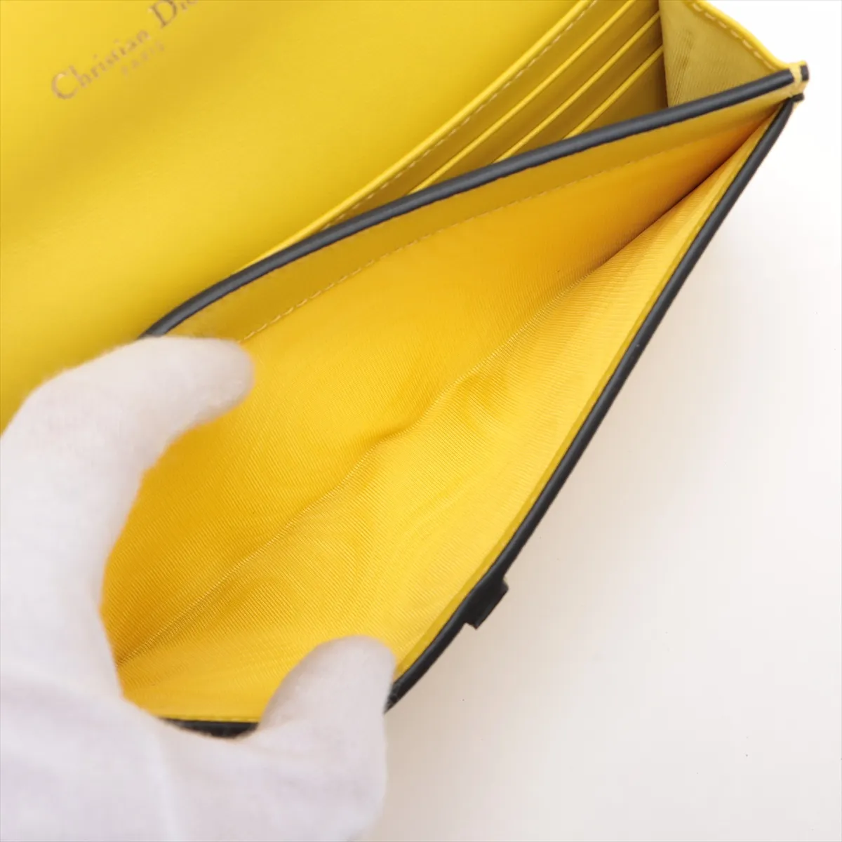 Saddle Leather Chain Wallet, Yellow — view 7