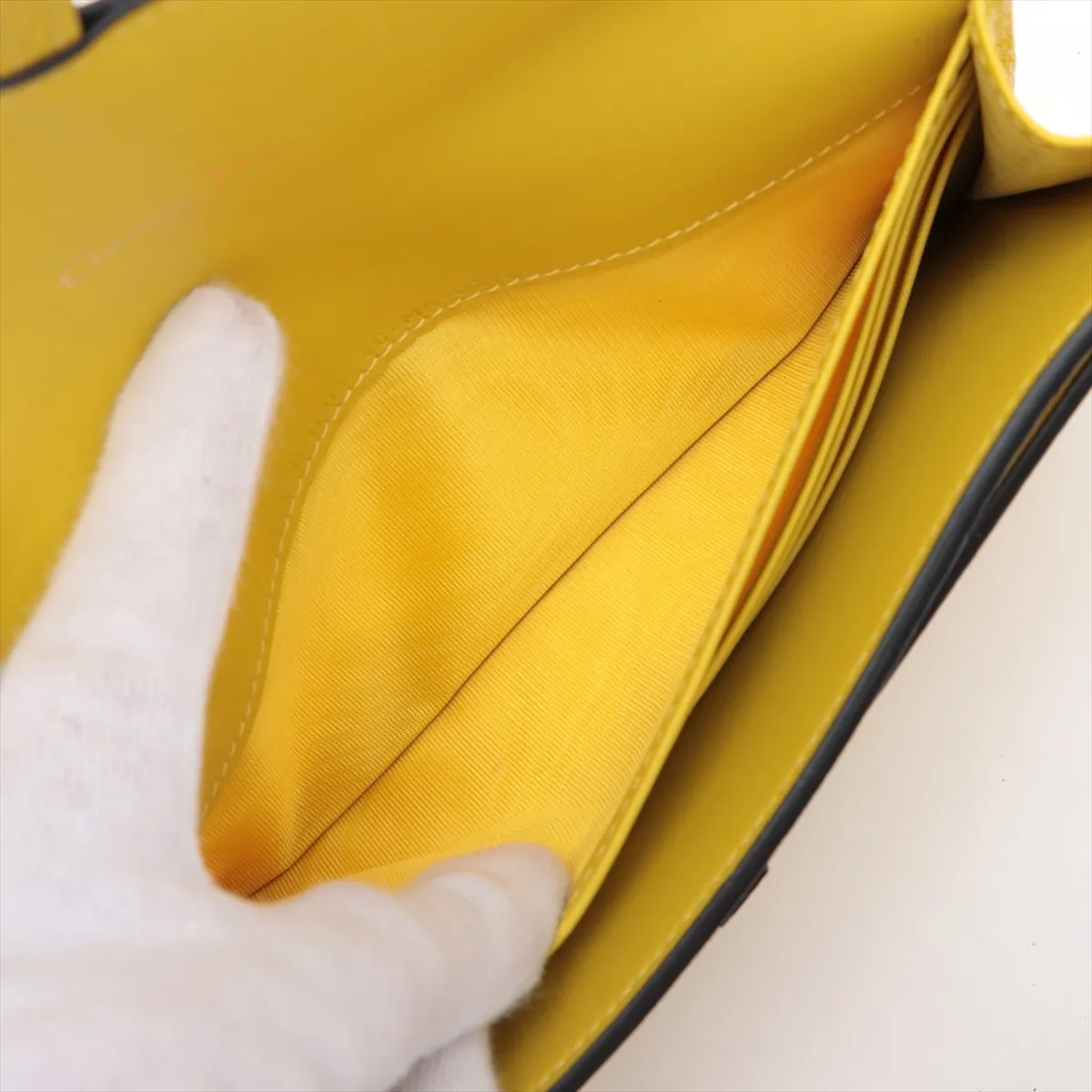 Saddle Leather Chain Wallet, Yellow — view 8