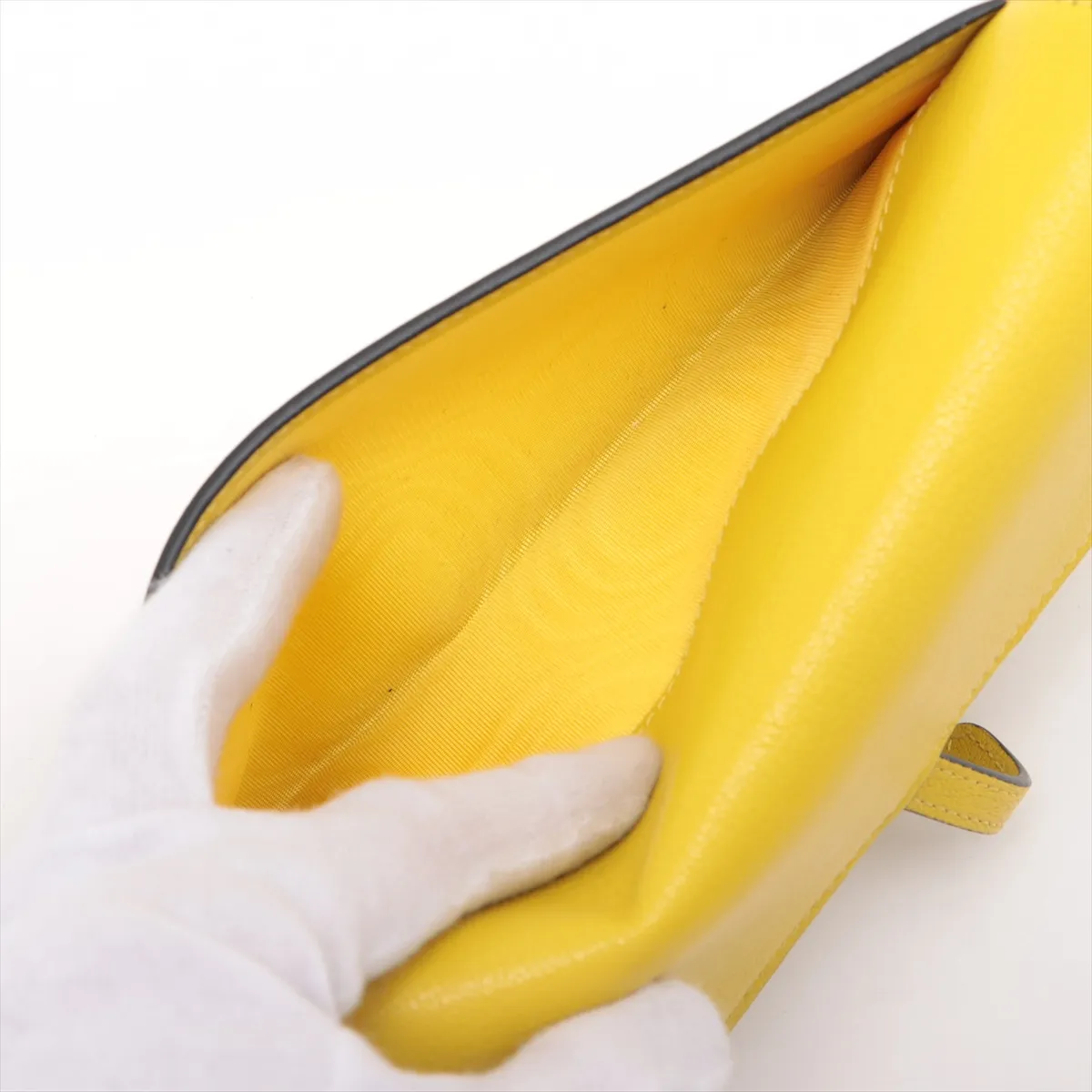 Saddle Leather Chain Wallet, Yellow — view 9