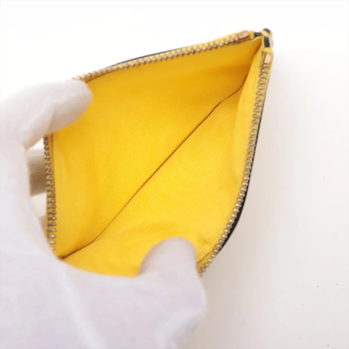 Saddle Leather Chain Wallet, Yellow — view 10