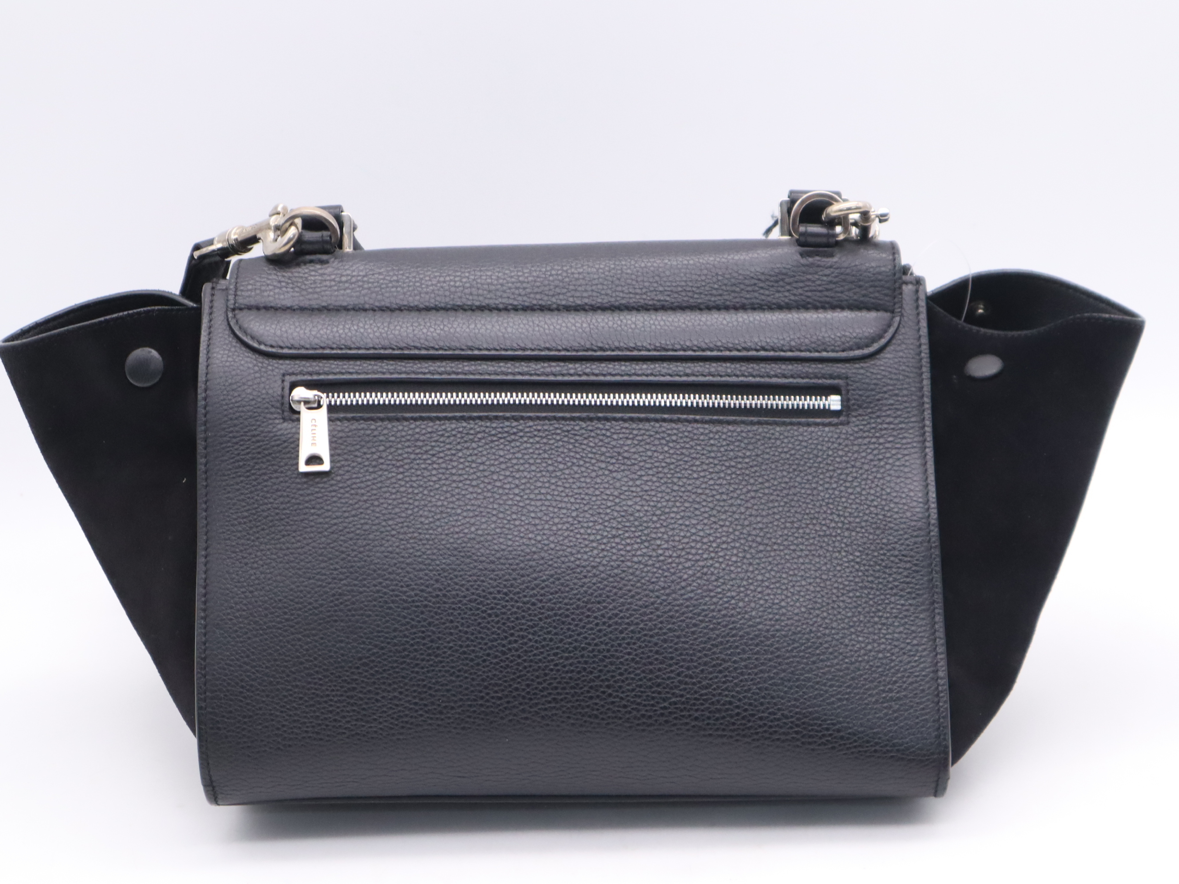 Leather Handbag in Black with Silver Hardware, Shoulder Strap, and Dust Bag — view 2