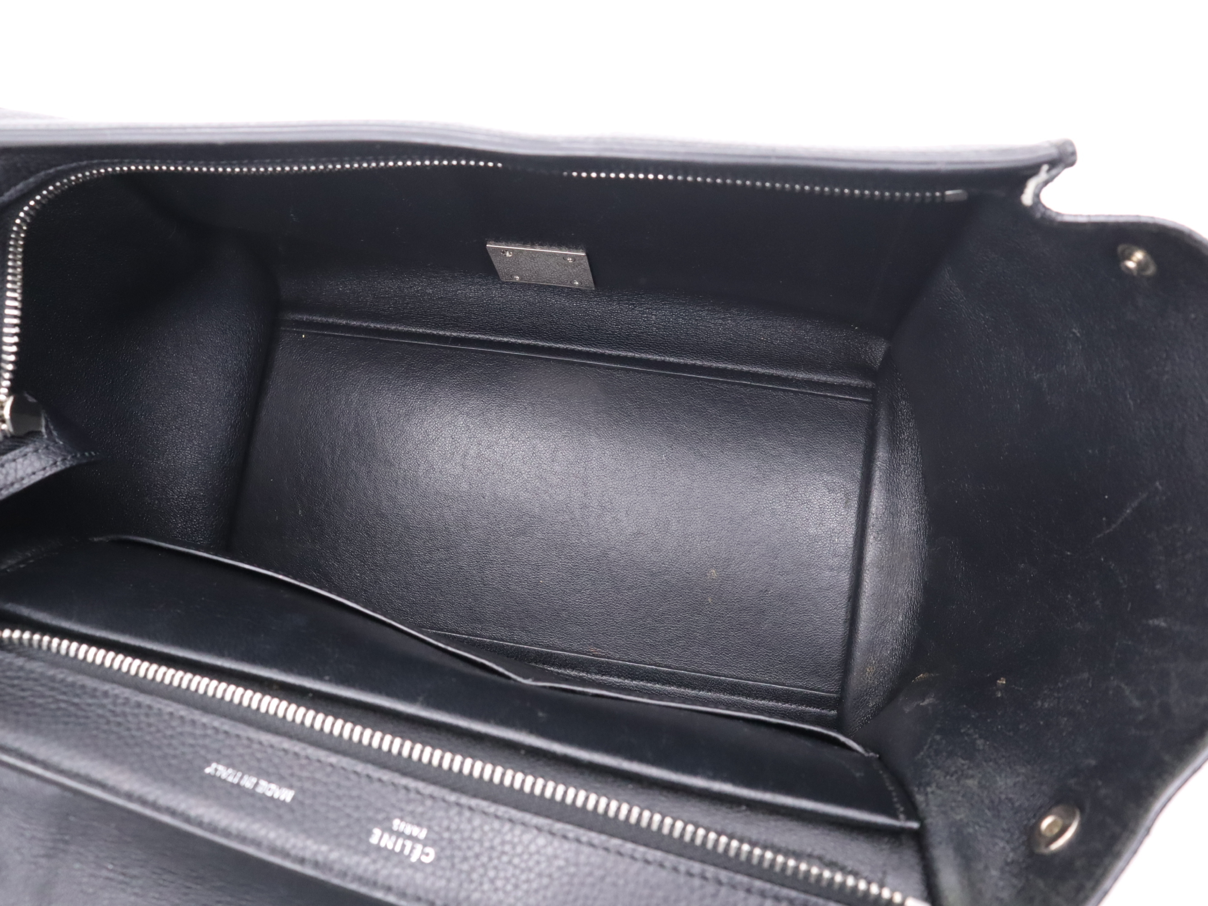 Leather Handbag in Black with Silver Hardware, Shoulder Strap, and Dust Bag — view 11