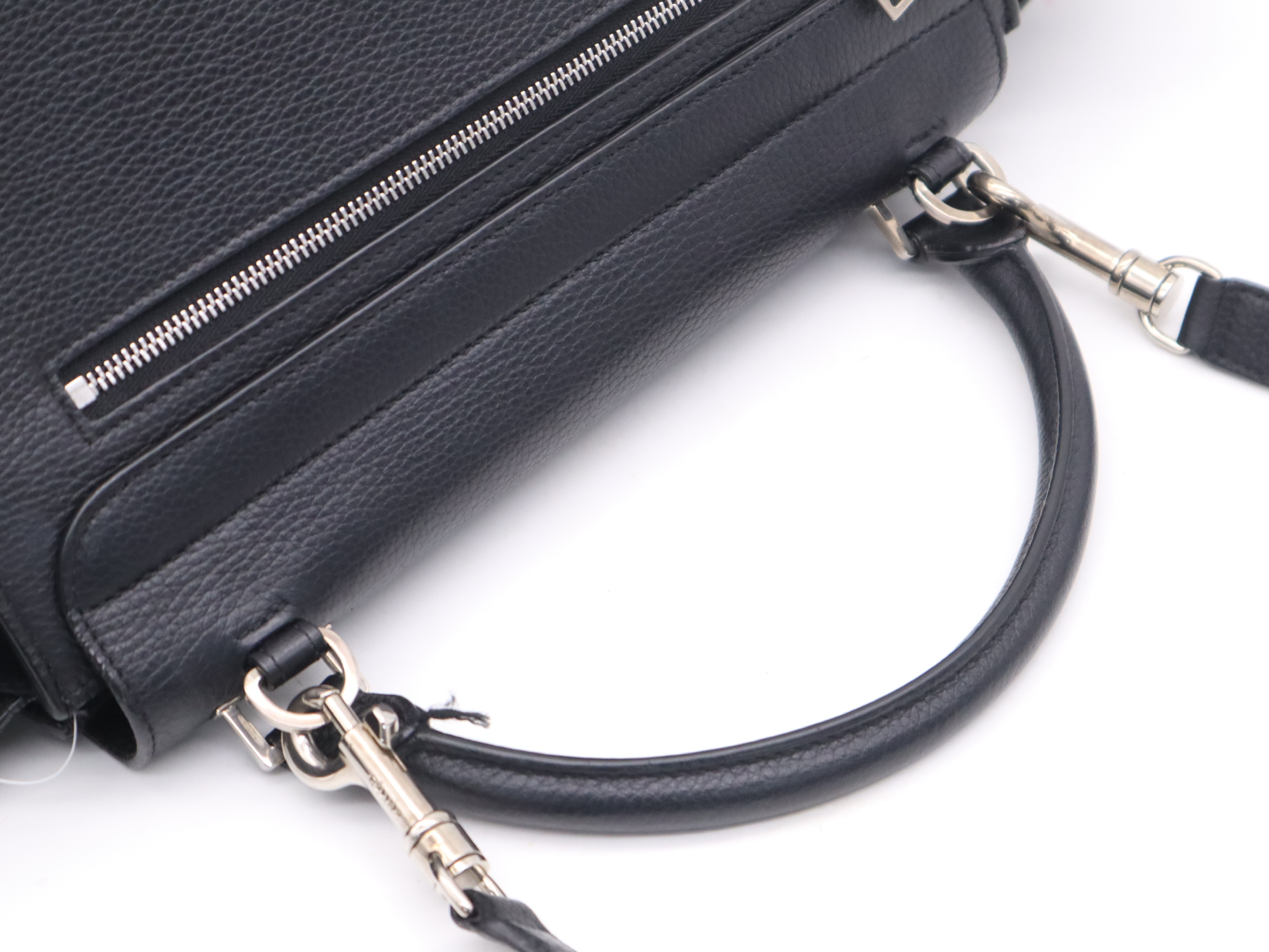 Leather Handbag in Black with Silver Hardware, Shoulder Strap, and Dust Bag — view 6