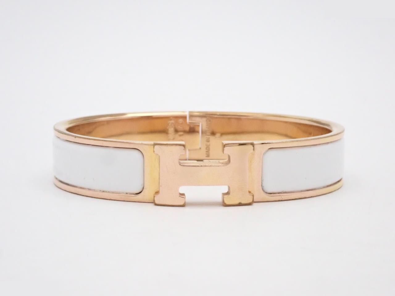 Click H Bangle, White/Gold Color, Wrist Circumference Approx. 16cm