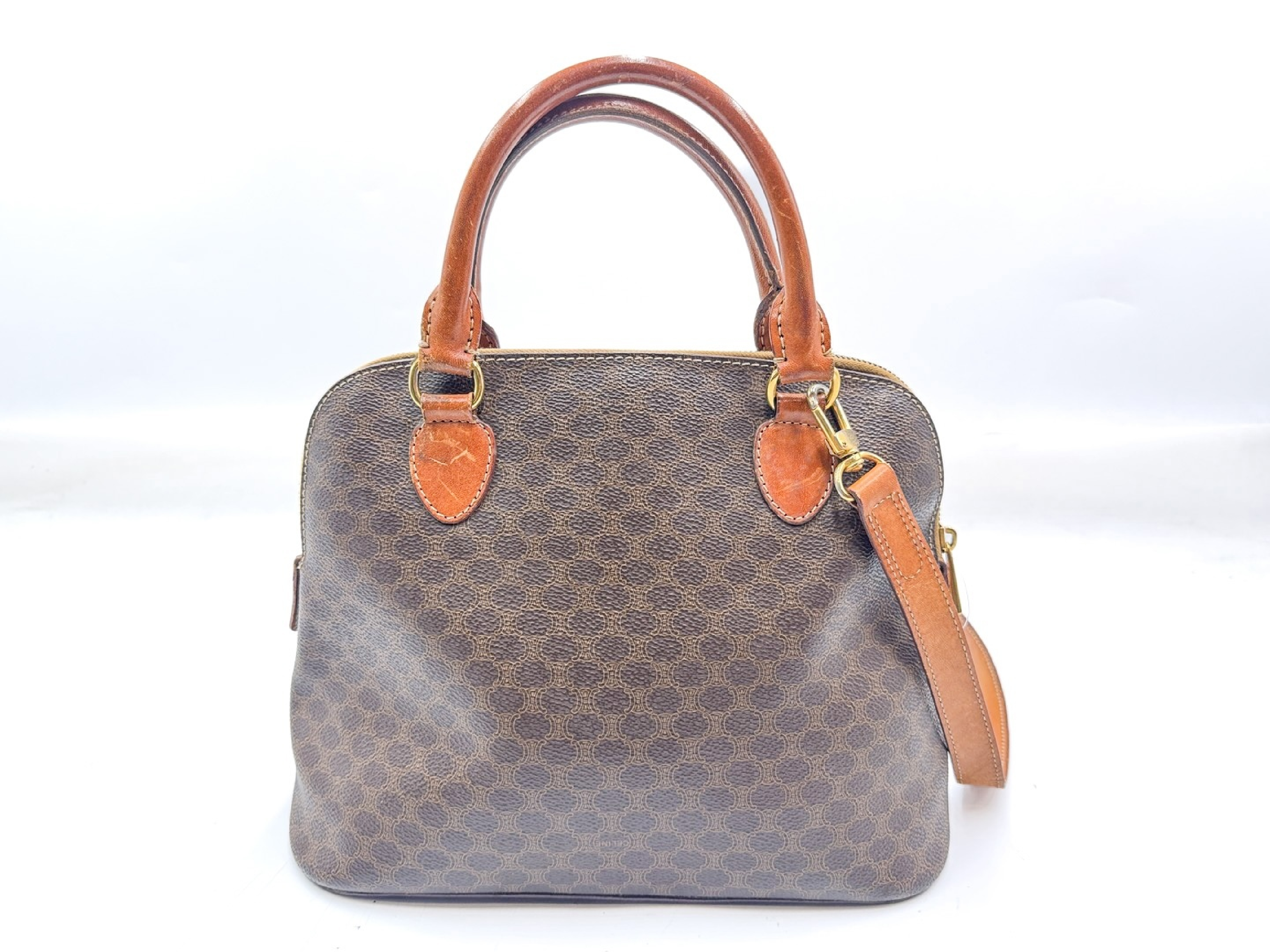 2-way strap-attached leather handbag with Macadam pattern and gold hardware. — view 2