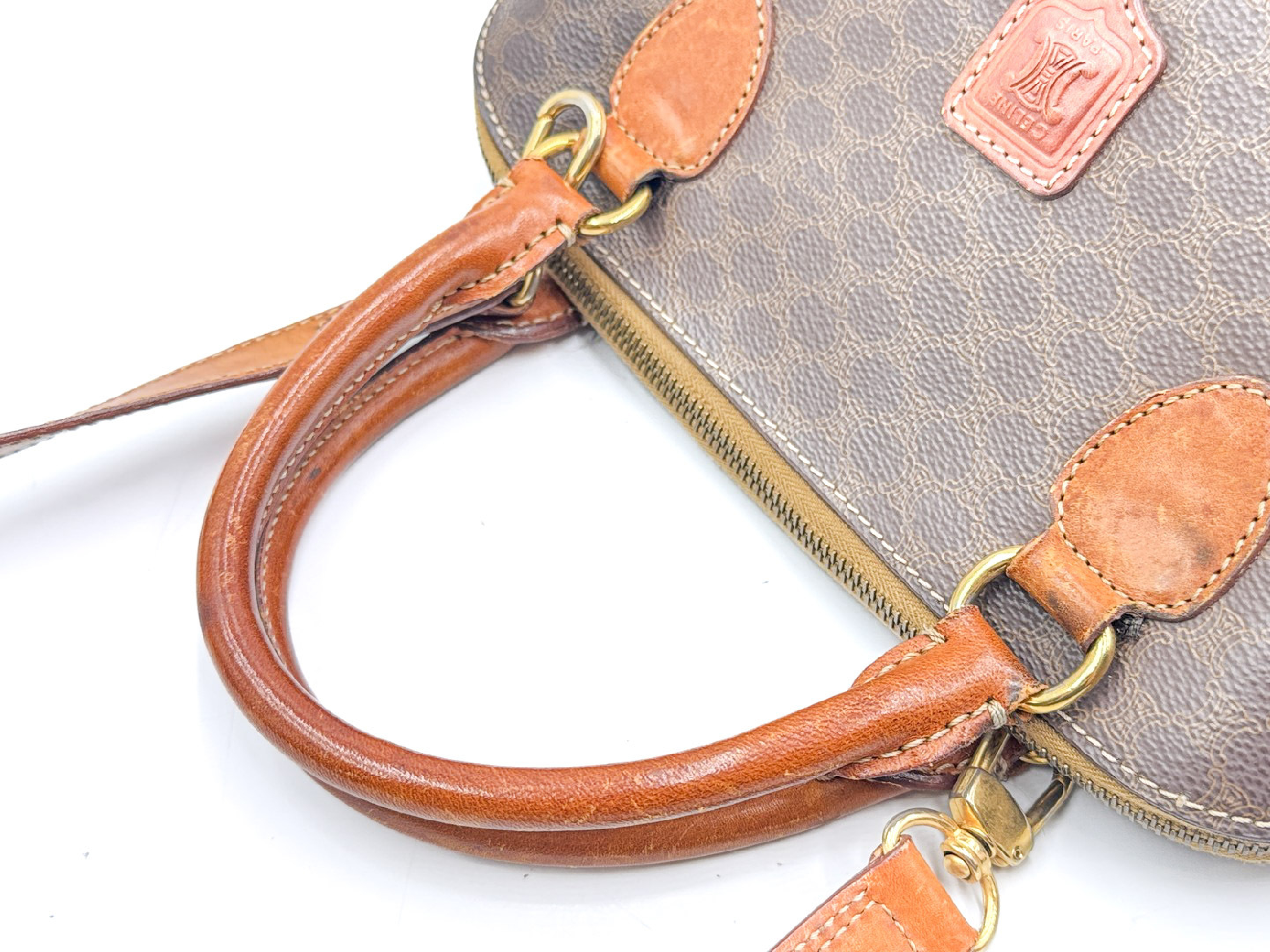 2-way strap-attached leather handbag with Macadam pattern and gold hardware. — view 3