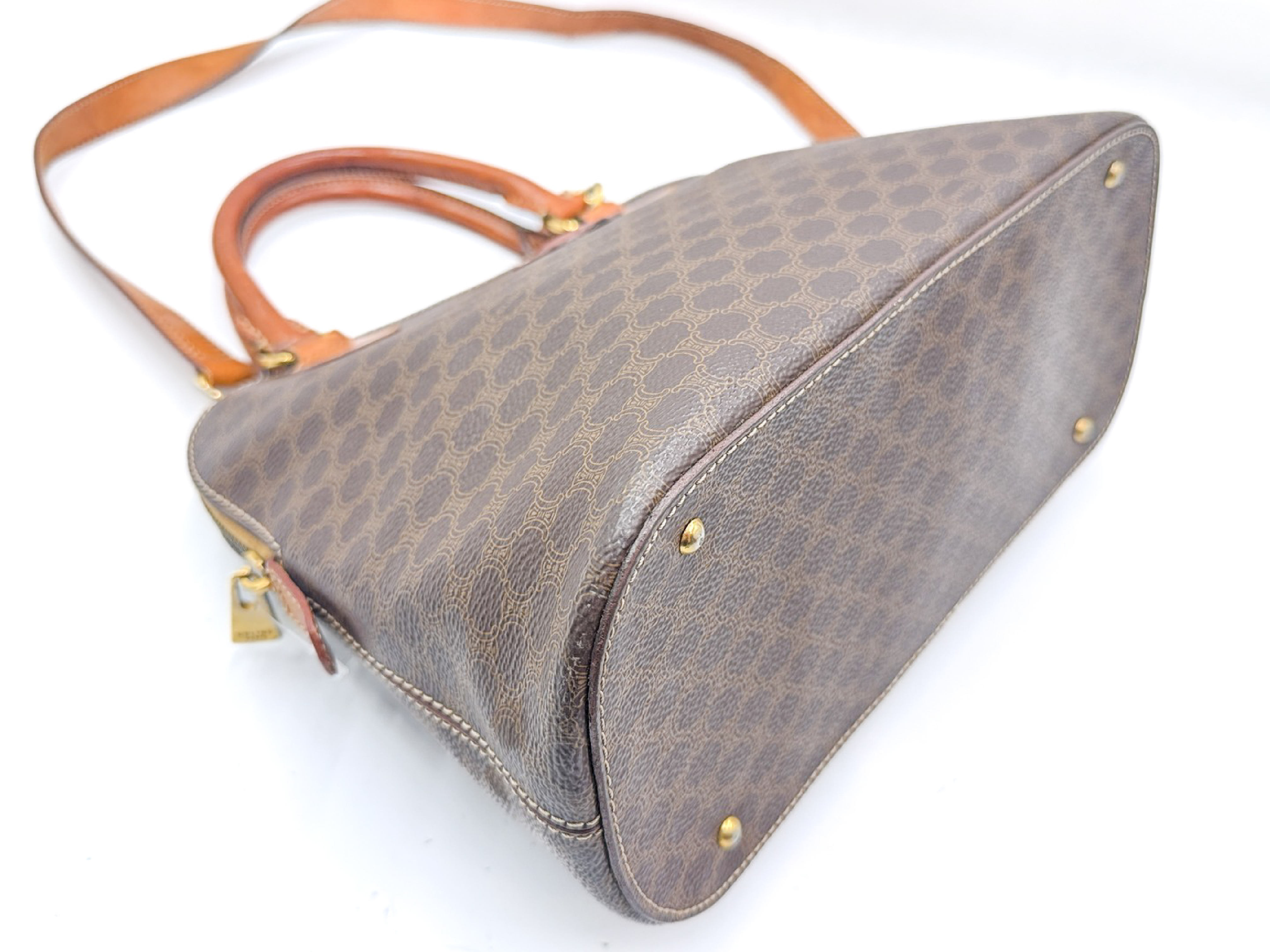 2-way strap-attached leather handbag with Macadam pattern and gold hardware. — view 4