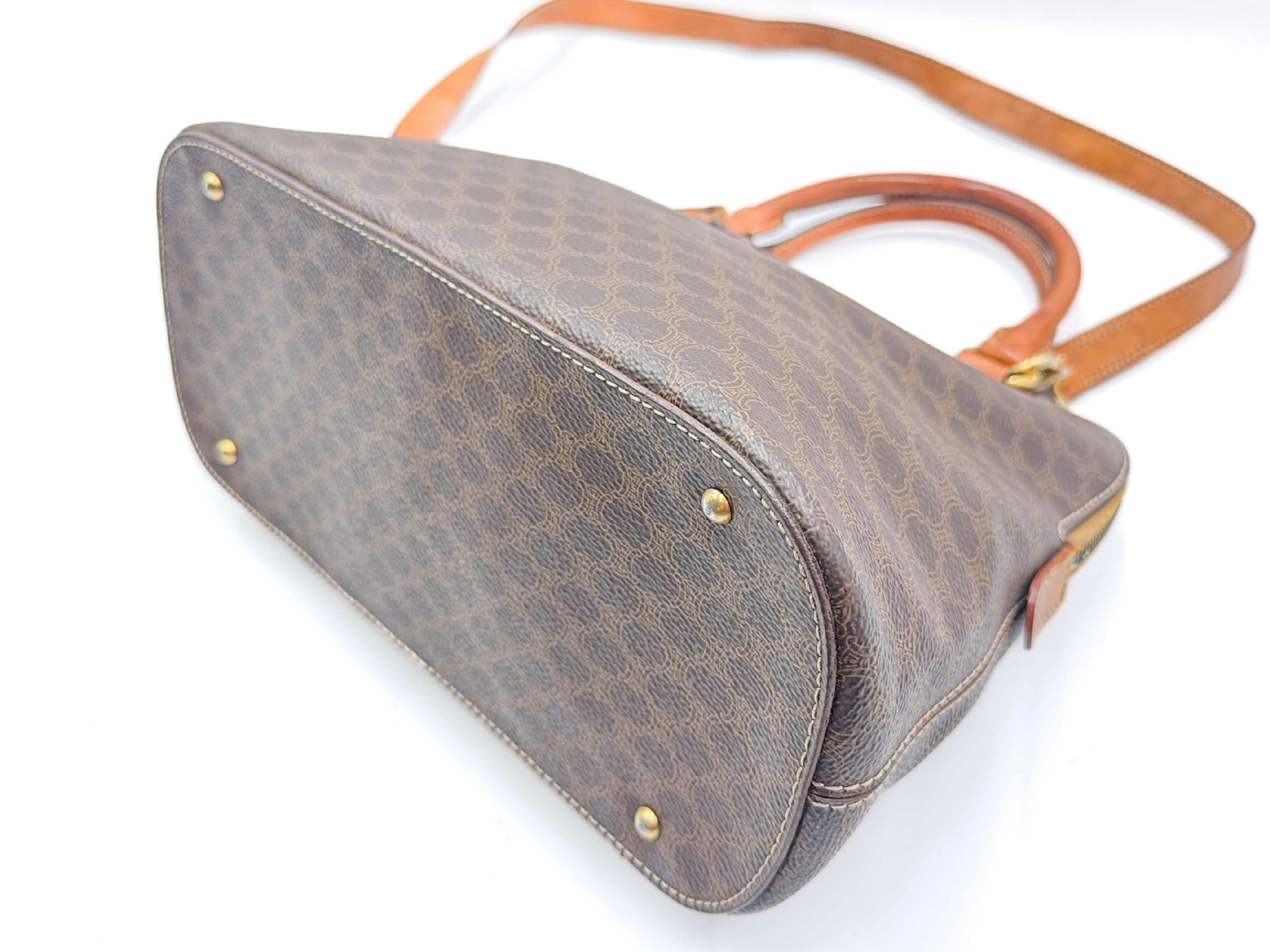 2-way strap-attached leather handbag with Macadam pattern and gold hardware. — view 5