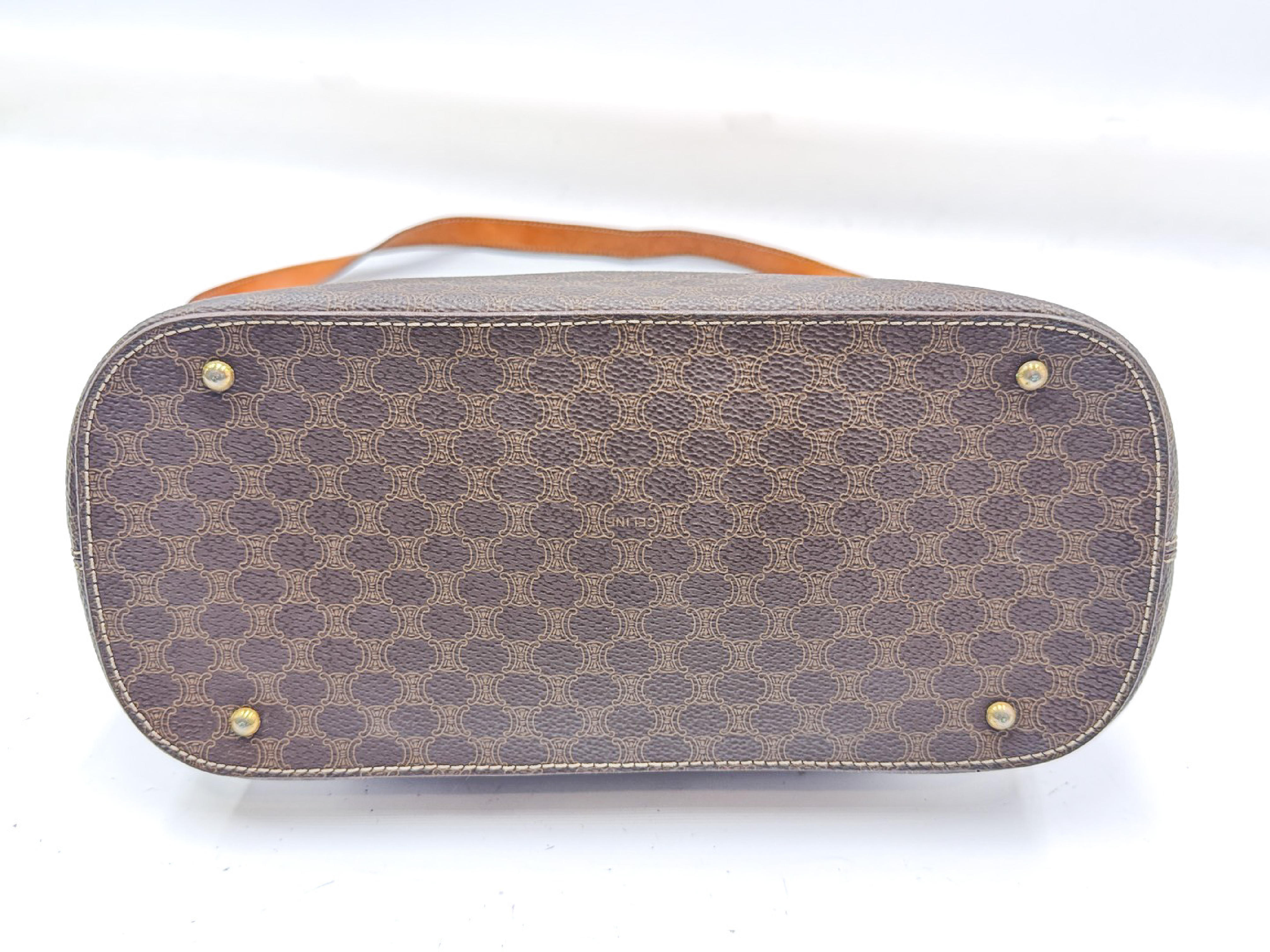 2-way strap-attached leather handbag with Macadam pattern and gold hardware. — view 6