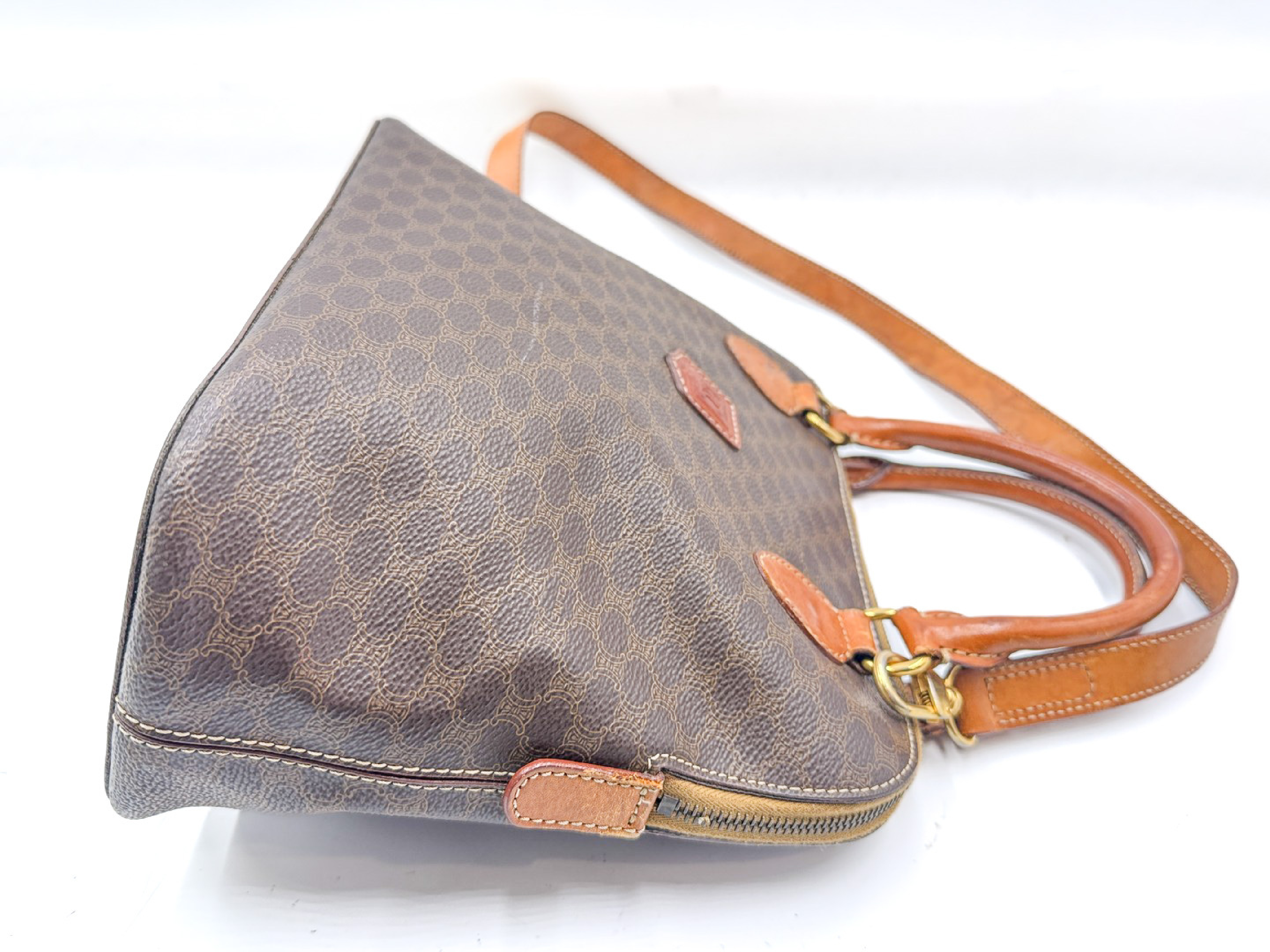 2-way strap-attached leather handbag with Macadam pattern and gold hardware. — view 8