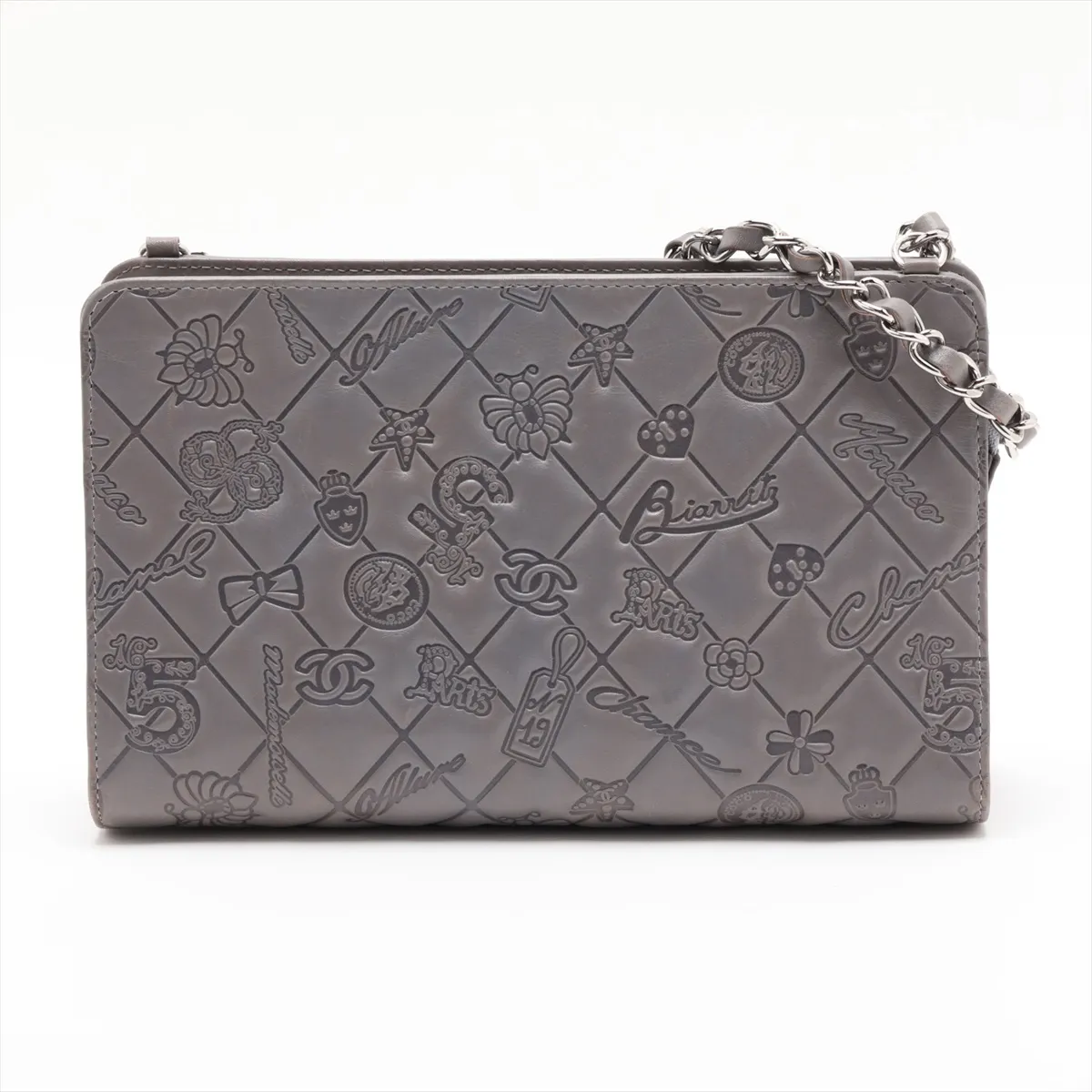 Matelassé Lambskin Chain Shoulder Bag, Icon, Gray, Silver Hardware, 14461253, Series 14