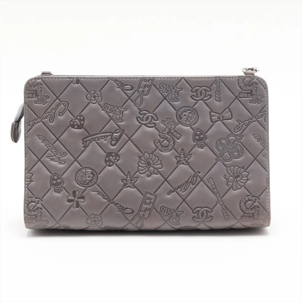 Matelassé Lambskin Chain Shoulder Bag, Icon, Gray, Silver Hardware, 14461253, Series 14 — view 2