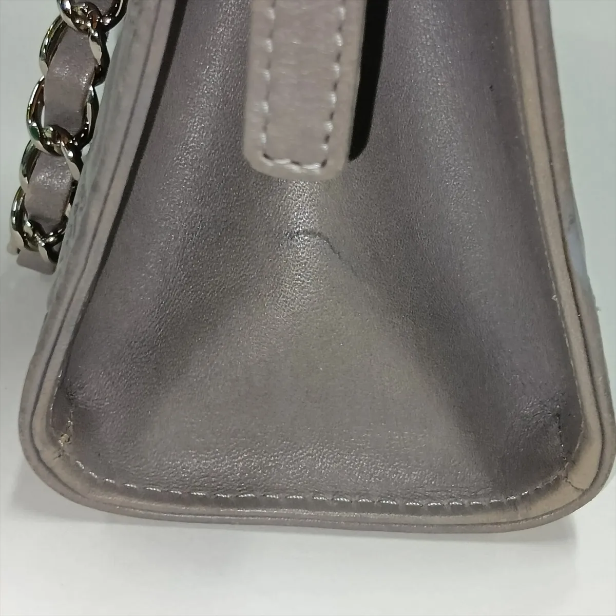 Matelassé Lambskin Chain Shoulder Bag, Icon, Gray, Silver Hardware, 14461253, Series 14 — view 12