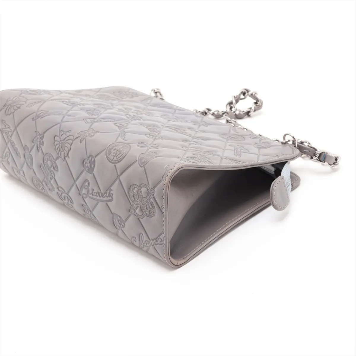 Matelassé Lambskin Chain Shoulder Bag, Icon, Gray, Silver Hardware, 14461253, Series 14 — view 3