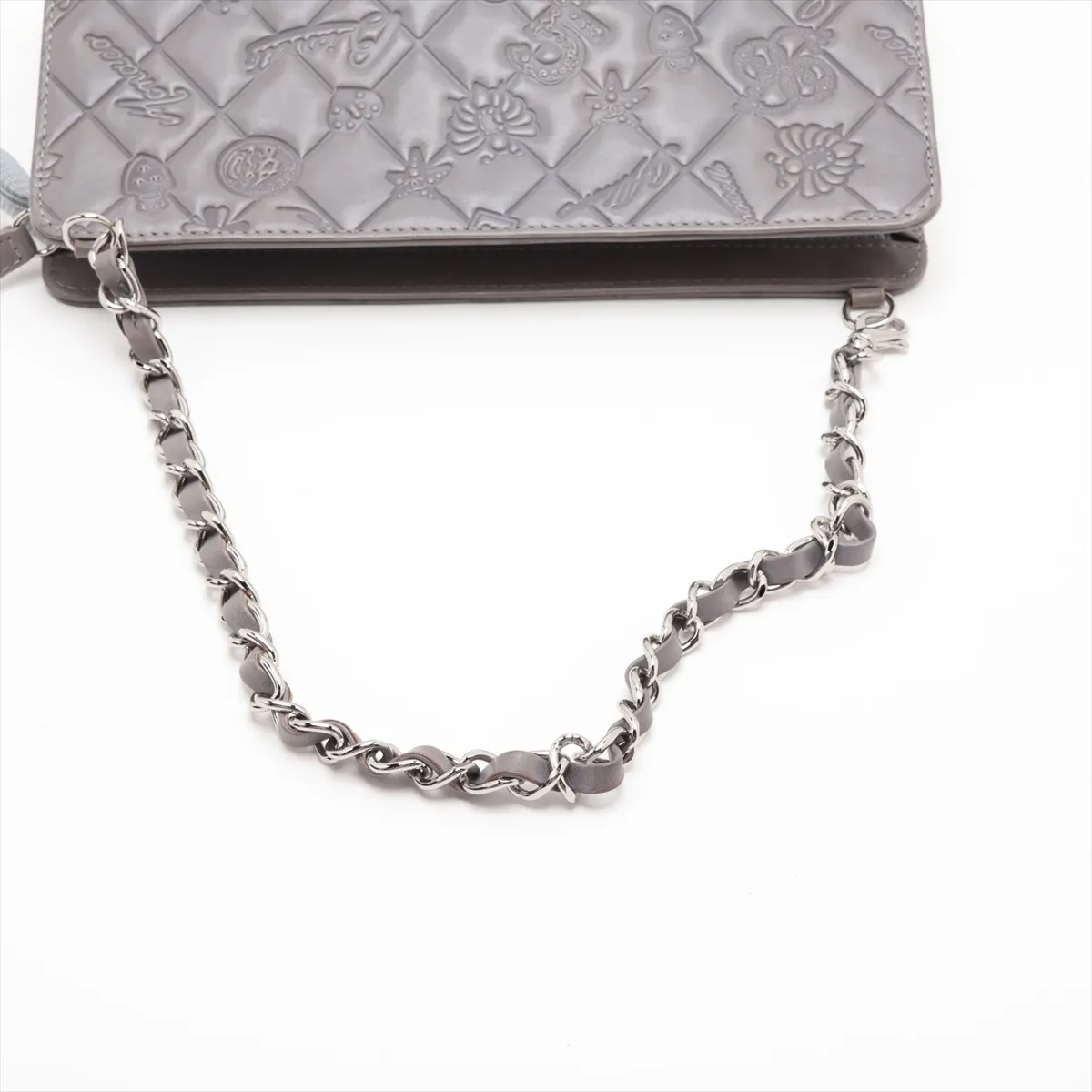 Matelassé Lambskin Chain Shoulder Bag, Icon, Gray, Silver Hardware, 14461253, Series 14 — view 5