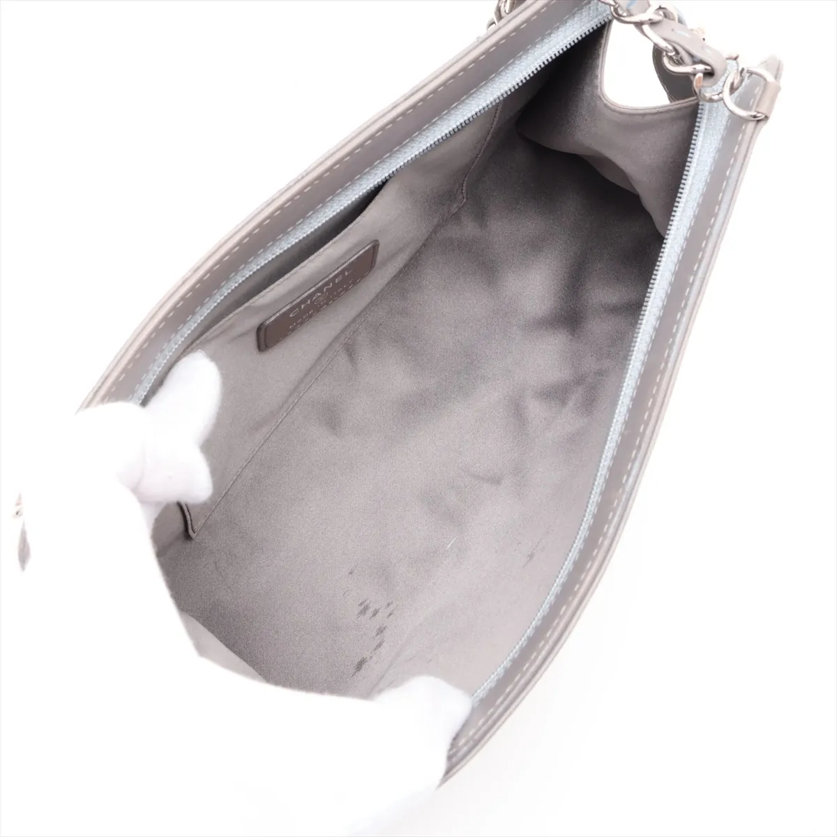 Matelassé Lambskin Chain Shoulder Bag, Icon, Gray, Silver Hardware, 14461253, Series 14 — view 7