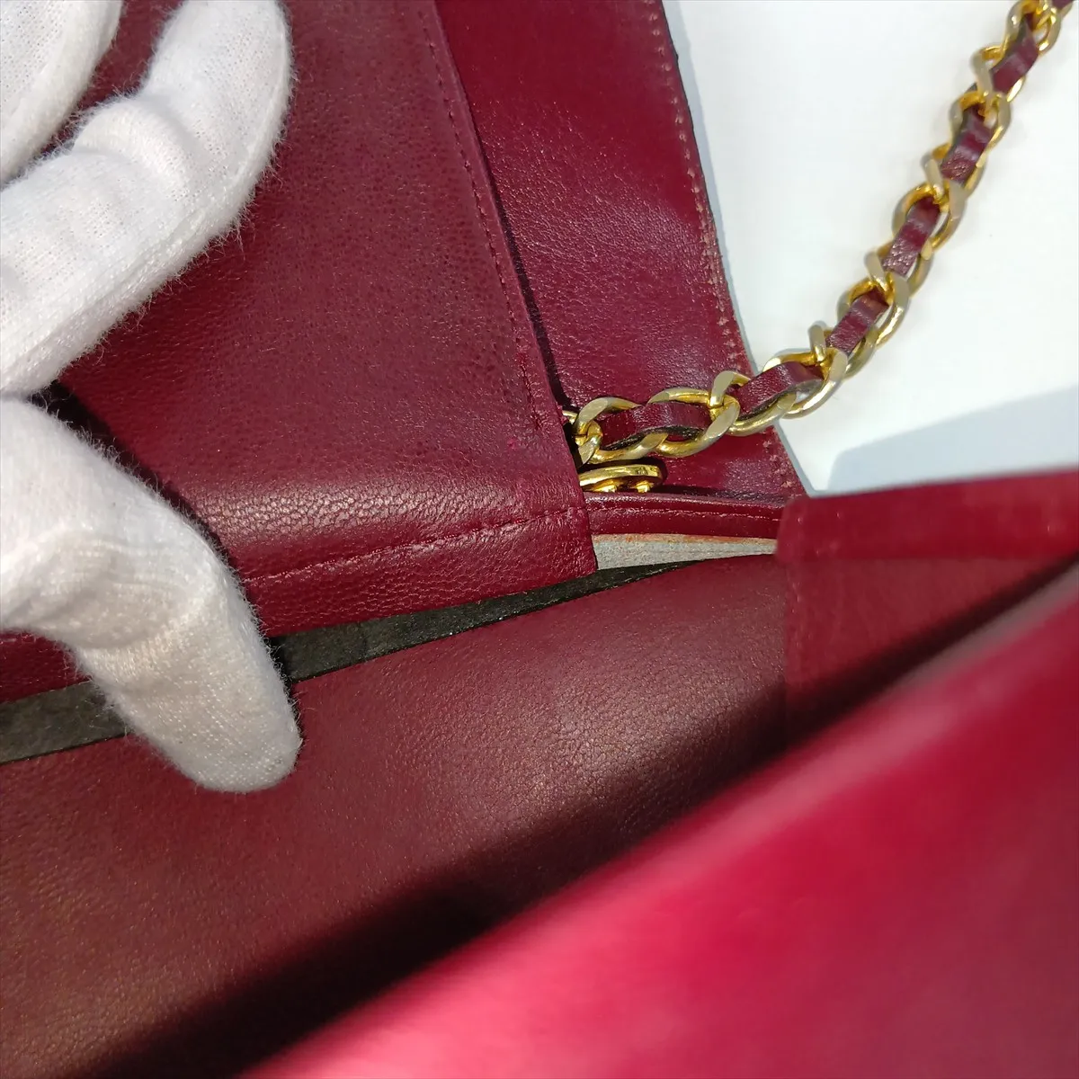 Coco Mark Leather Chain Shoulder Bag, Push Lock, Bordeaux, Gold Hardware — view 11