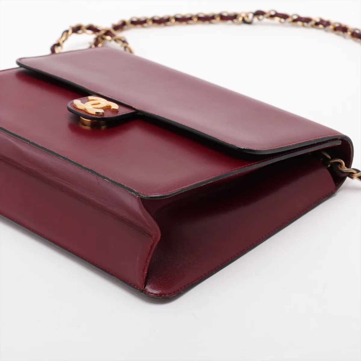Coco Mark Leather Chain Shoulder Bag, Push Lock, Bordeaux, Gold Hardware — view 3
