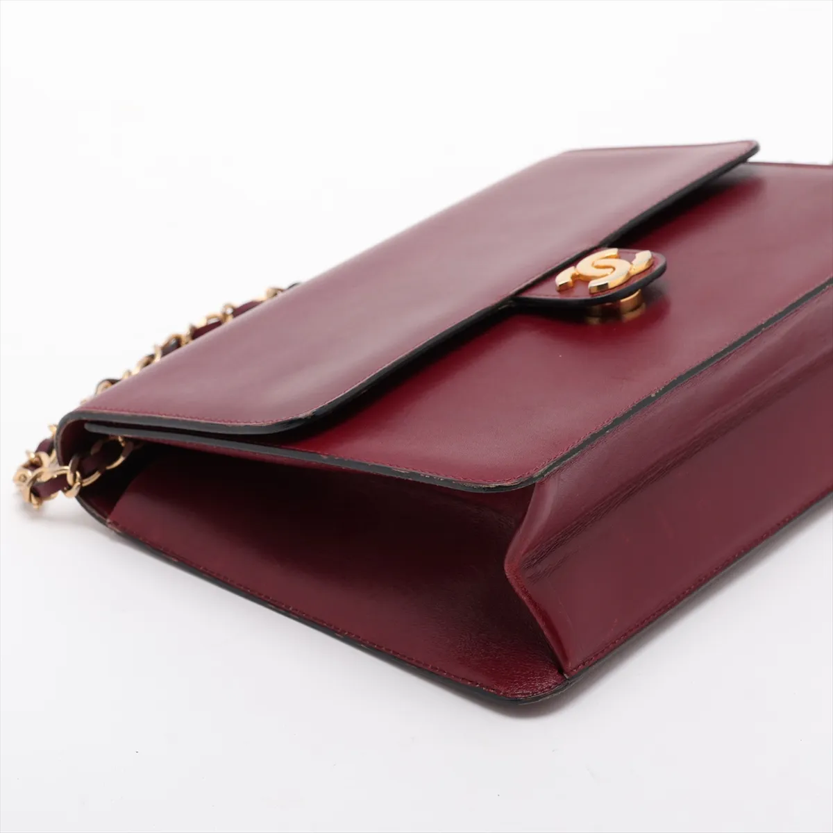 Coco Mark Leather Chain Shoulder Bag, Push Lock, Bordeaux, Gold Hardware — view 4
