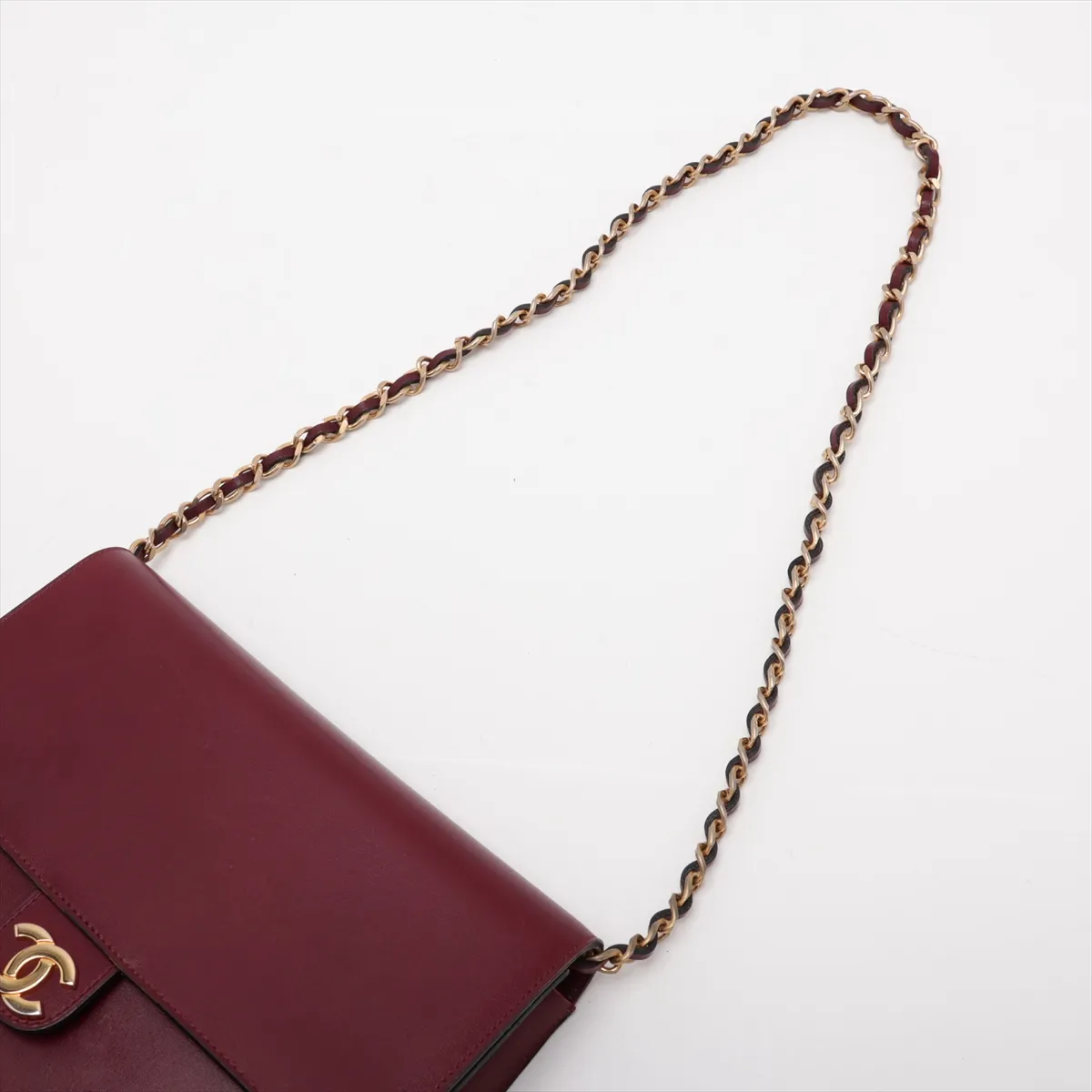 Coco Mark Leather Chain Shoulder Bag, Push Lock, Bordeaux, Gold Hardware — view 5