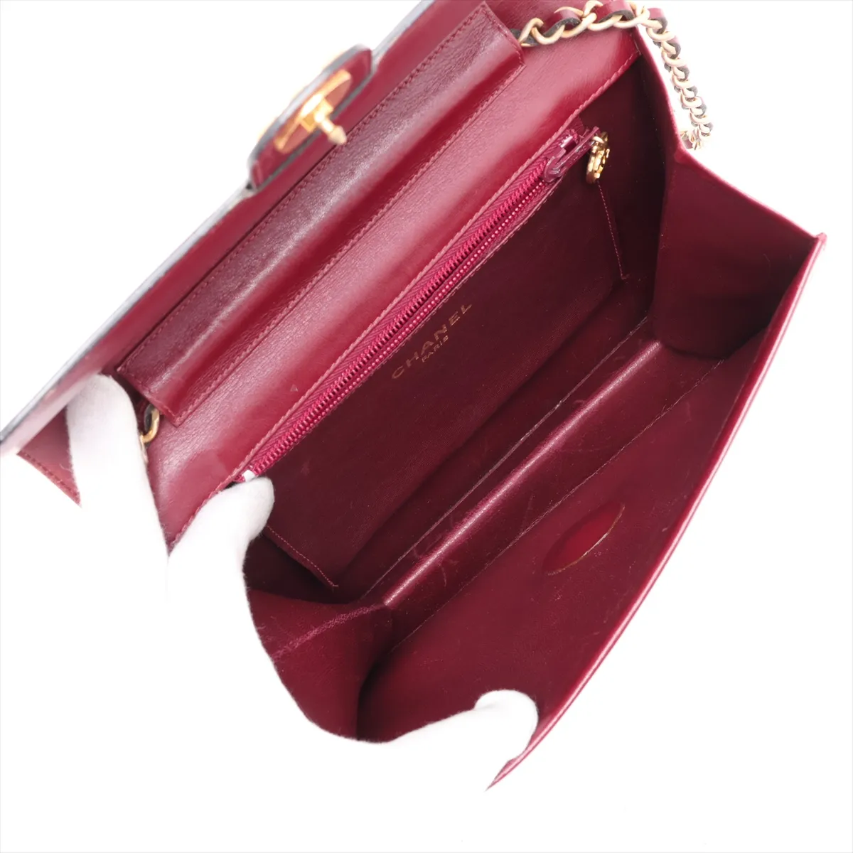 Coco Mark Leather Chain Shoulder Bag, Push Lock, Bordeaux, Gold Hardware — view 6