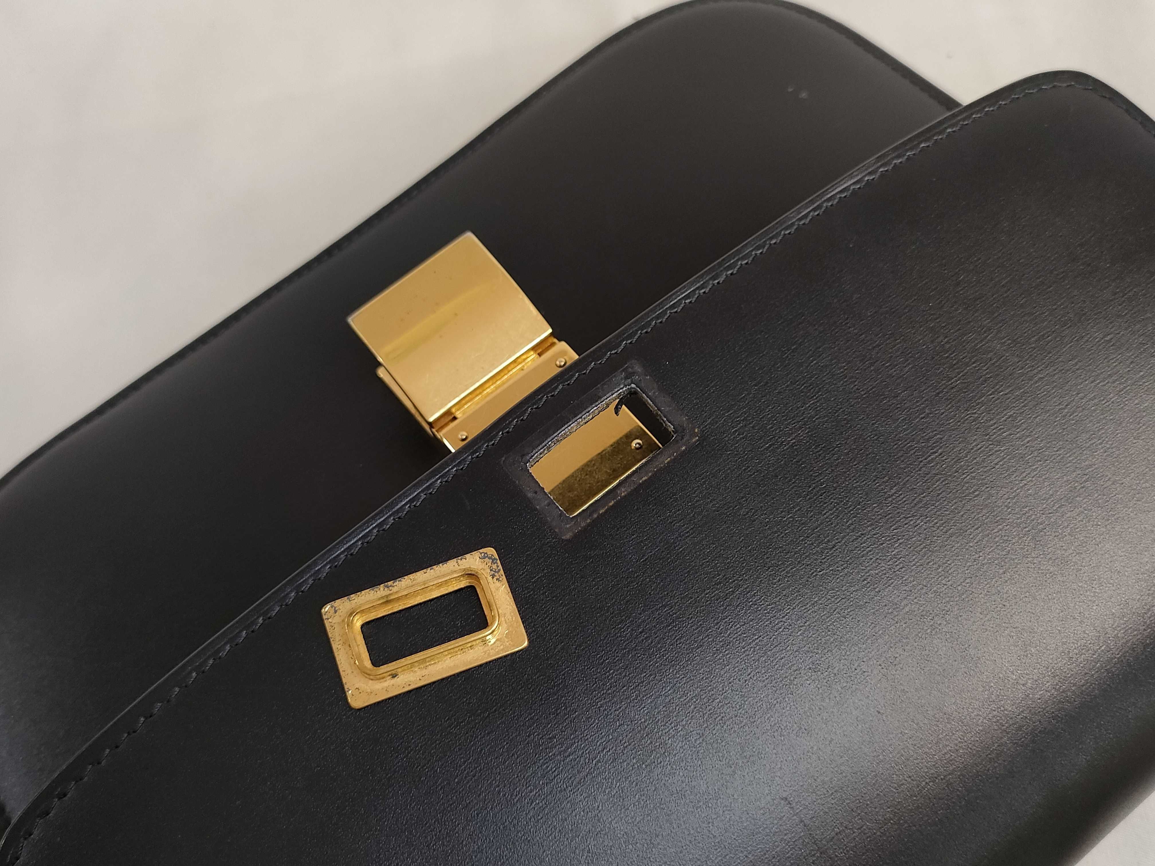 Classic Box Leather Shoulder Bag, Black — view 14
