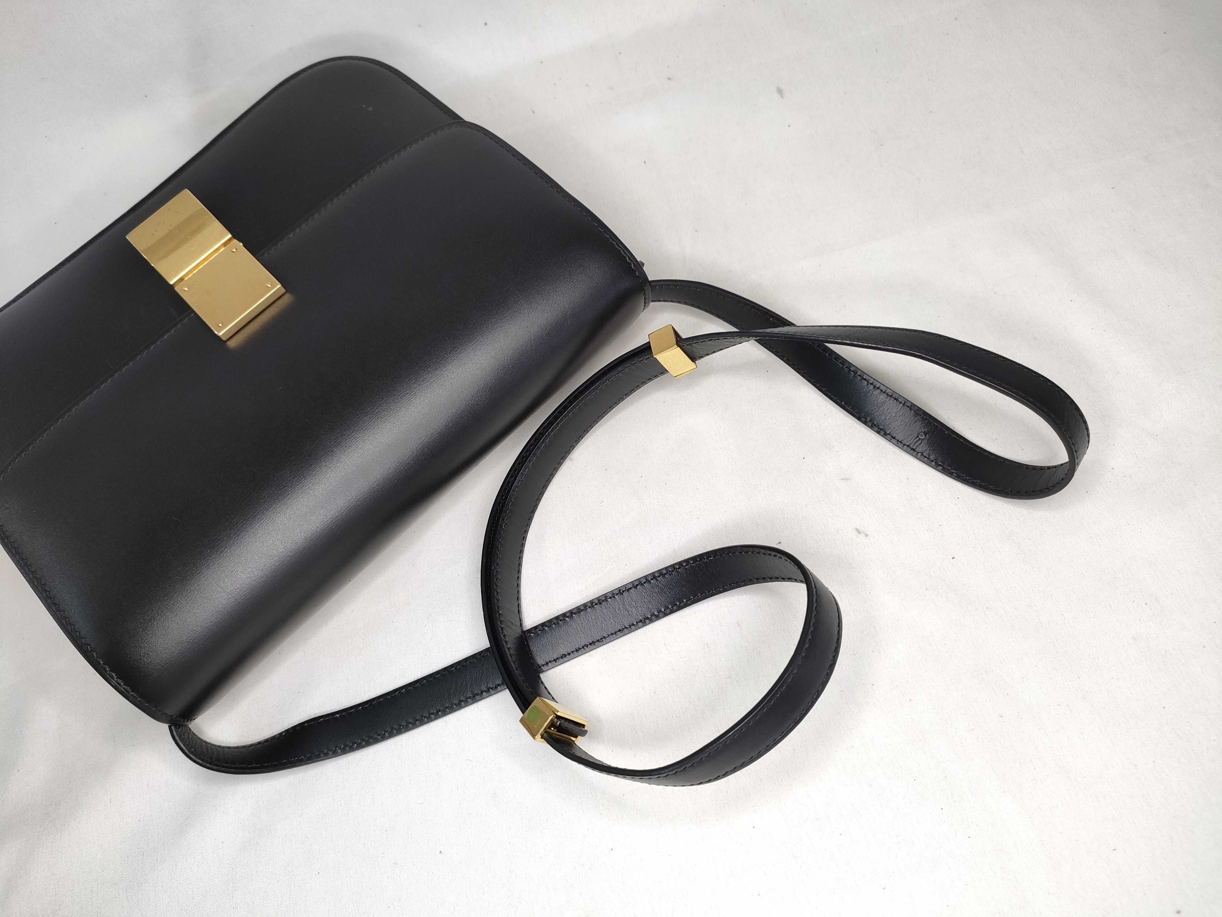 Classic Box Leather Shoulder Bag, Black — view 3