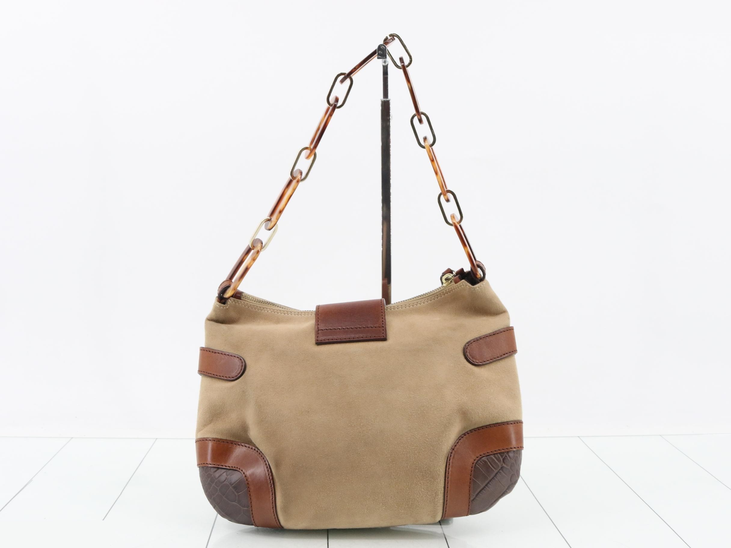 Vintage suede fur crocodile plastic chain one-shoulder bag — view 2