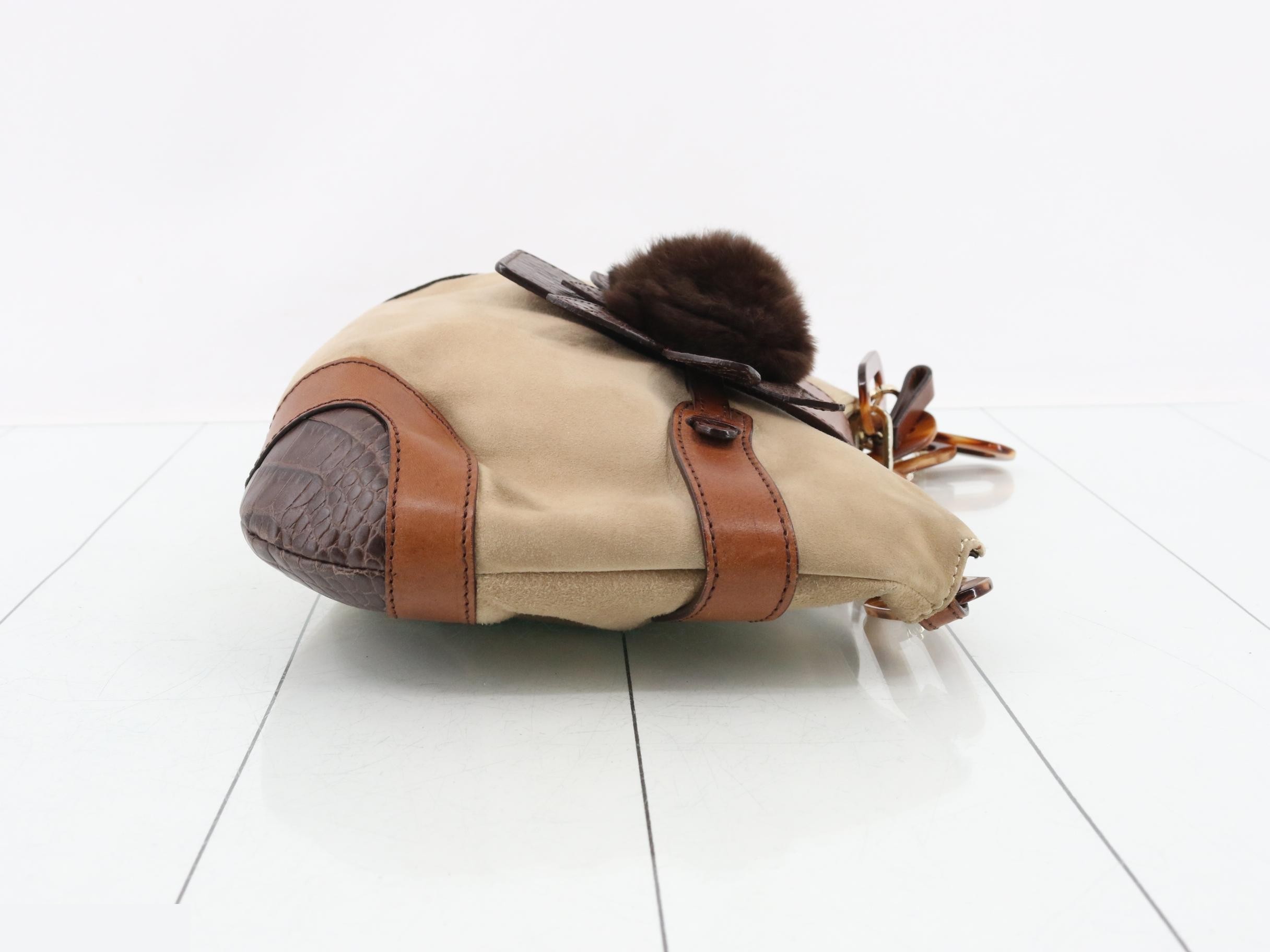 Vintage suede fur crocodile plastic chain one-shoulder bag — view 3
