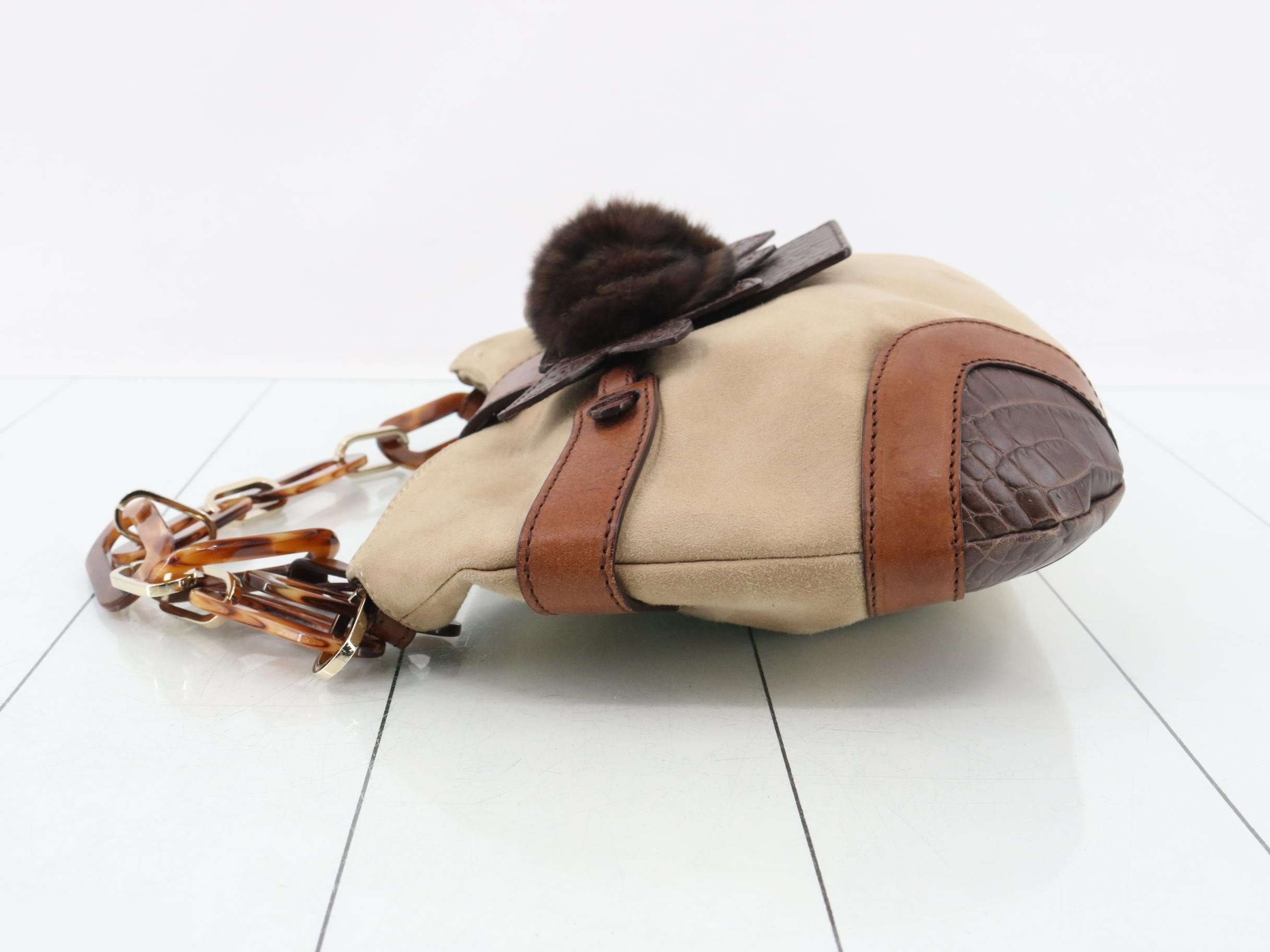 Vintage suede fur crocodile plastic chain one-shoulder bag — view 4