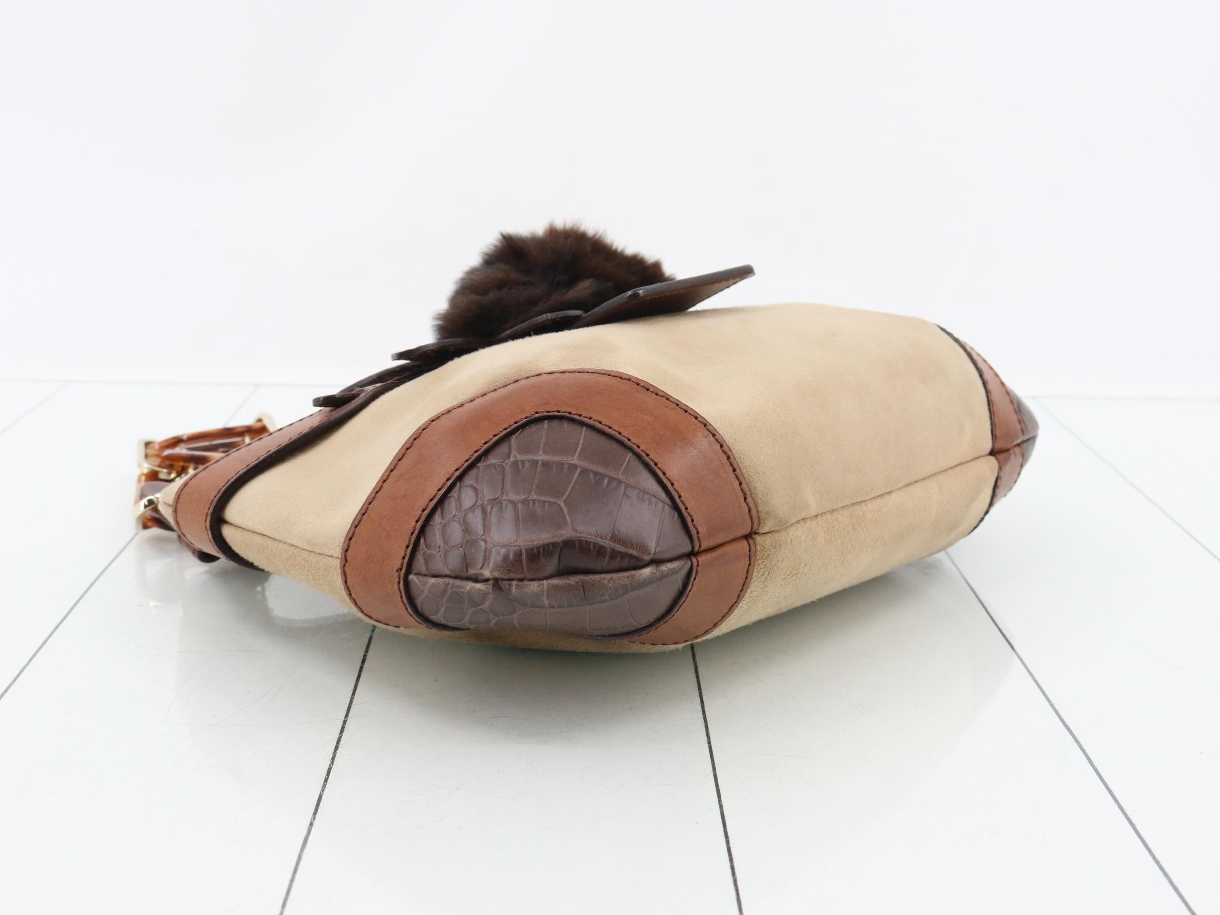Vintage suede fur crocodile plastic chain one-shoulder bag — view 5