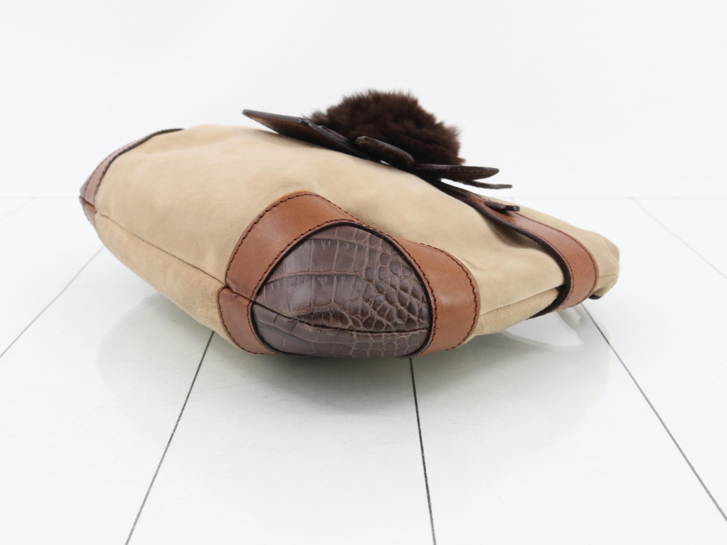 Vintage suede fur crocodile plastic chain one-shoulder bag — view 6