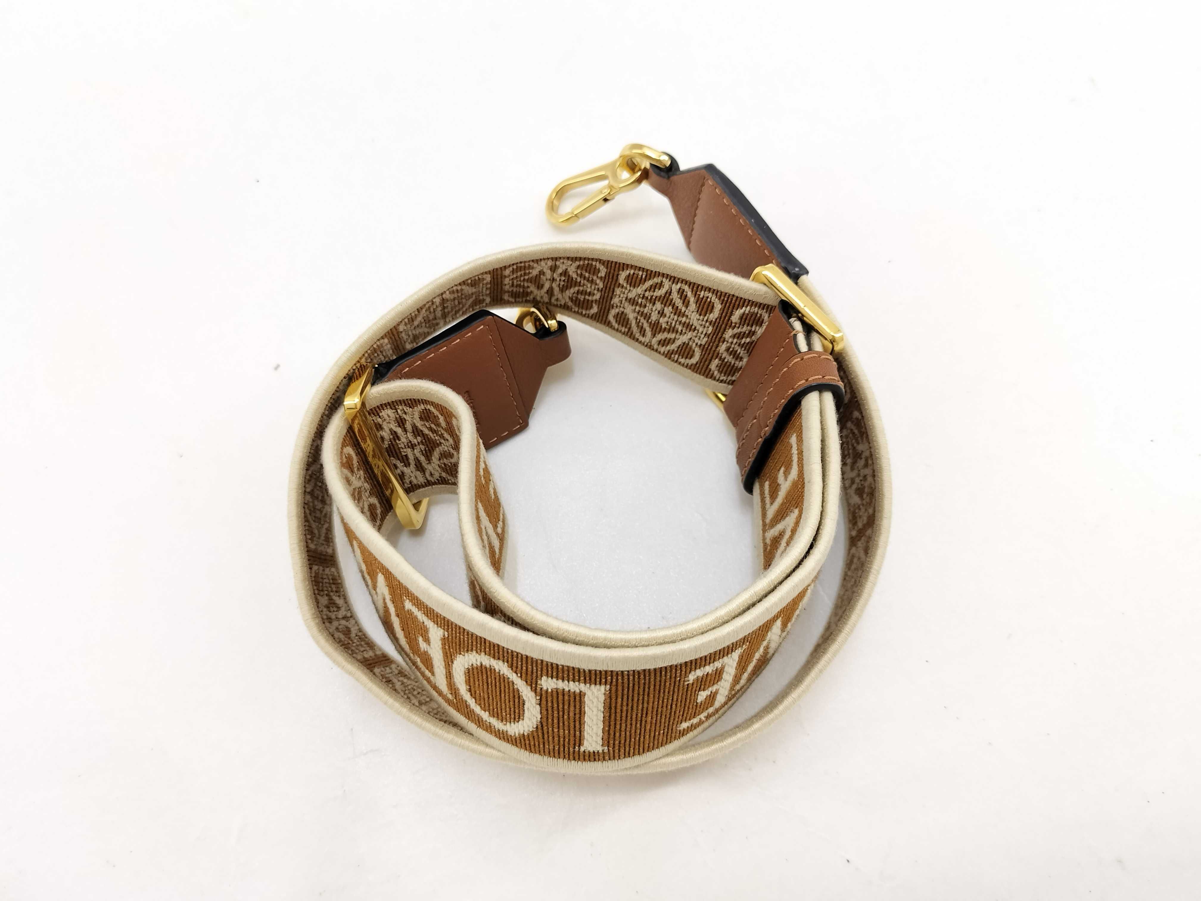shoulder strap, Anagram pattern, canvas and leather, brown, gold hardware. — view 3