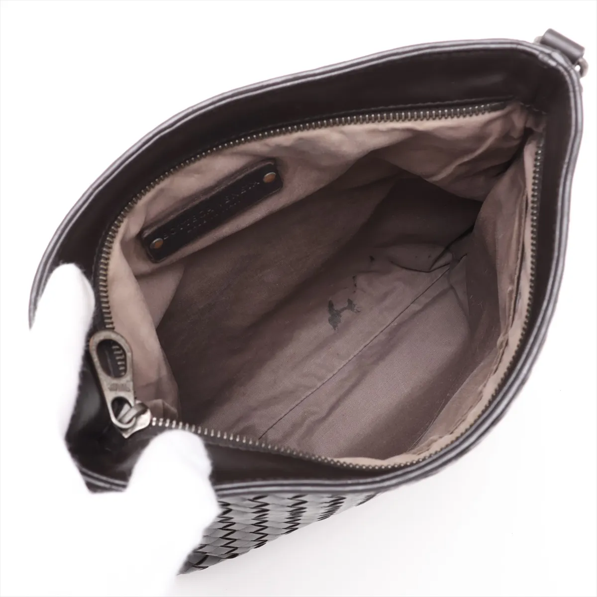 Intrecciato Leather Shoulder Bag, Black — view 6