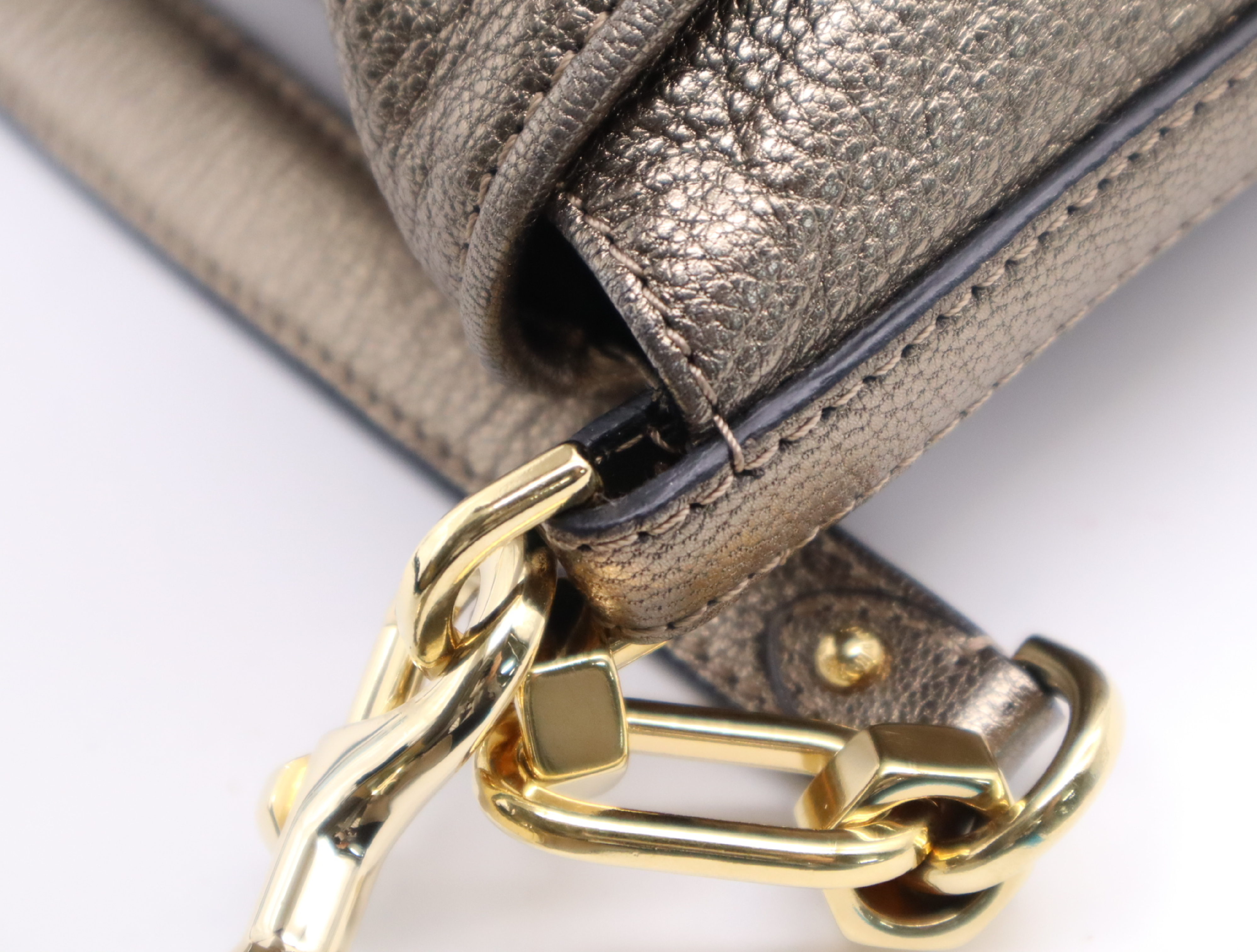 Leather Anagram 2-Way Shoulder Bag with Gold Hardware and Shoulder Strap — view 9