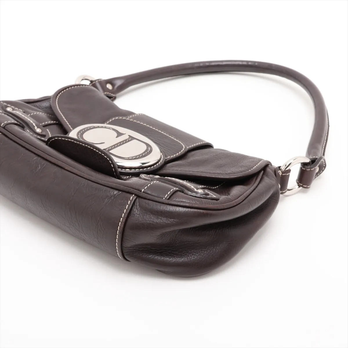 Logo Leather Shoulder Bag, Brown — view 3