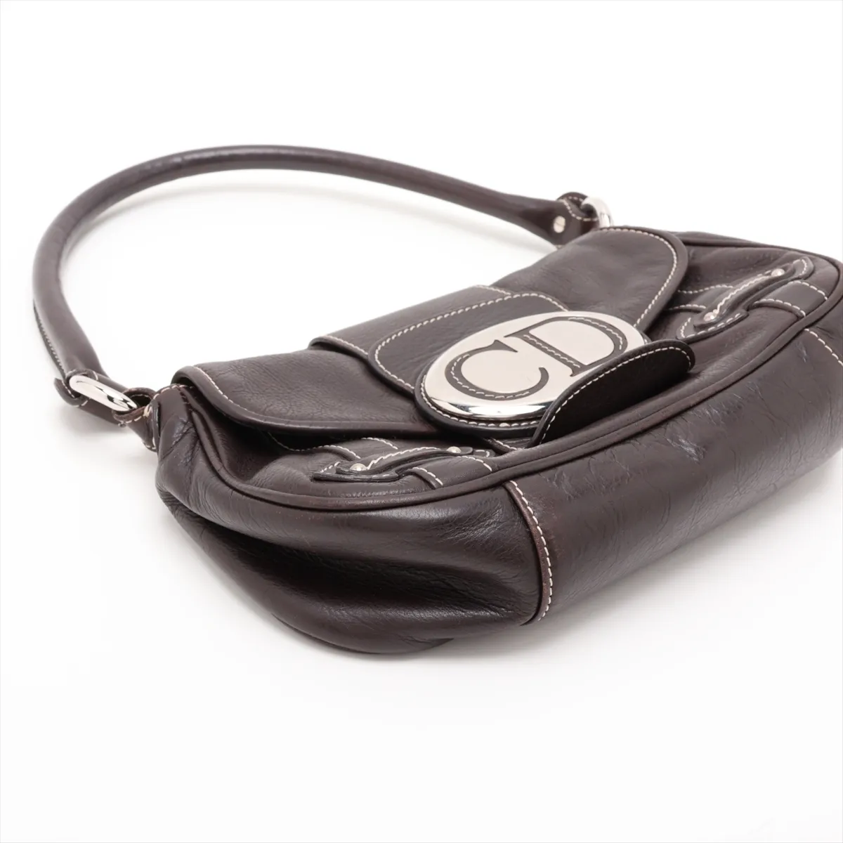 Logo Leather Shoulder Bag, Brown — view 4