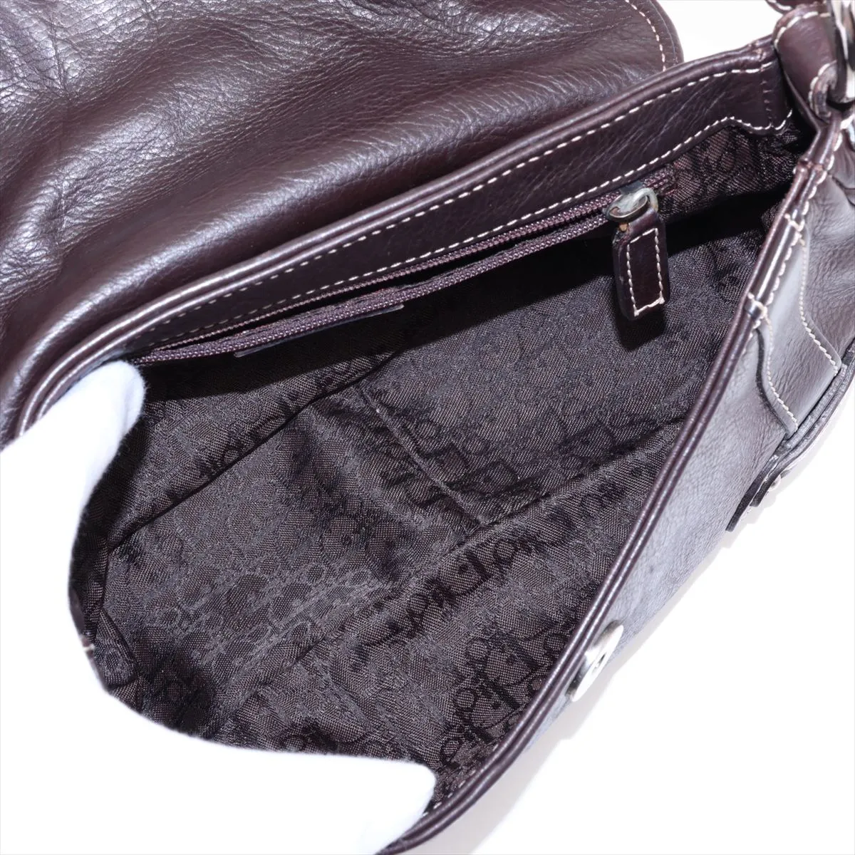 Logo Leather Shoulder Bag, Brown — view 7