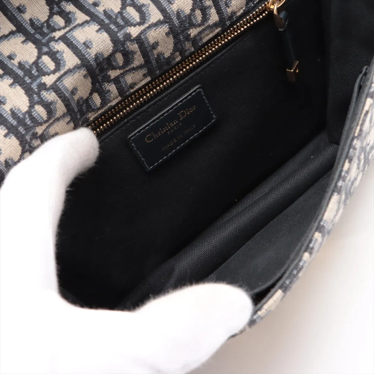 Oblique Montaigne 30 Canvas x Leather Shoulder Bag Navy — view 6