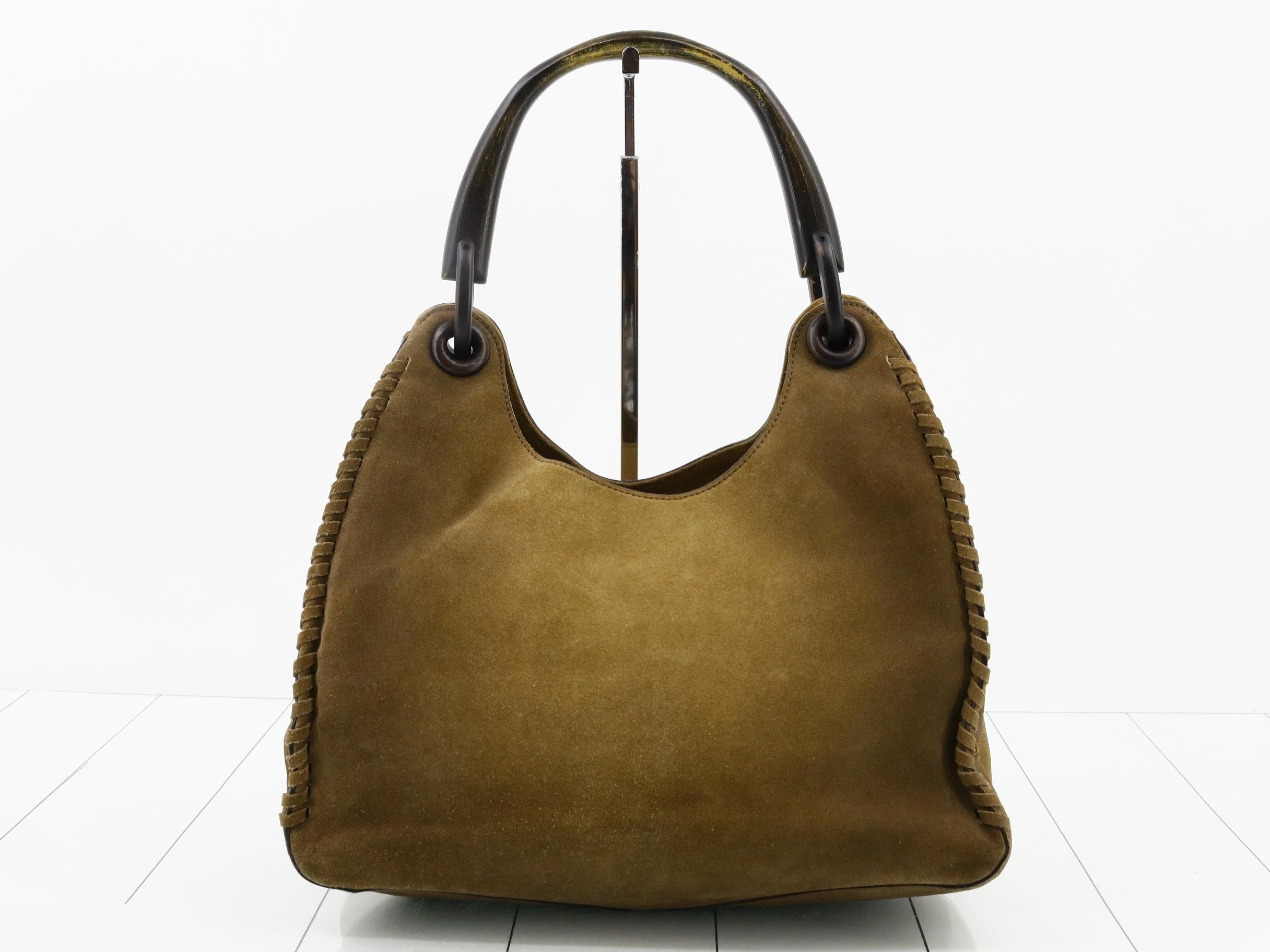 Wood handle suede one-shoulder bag — view 2
