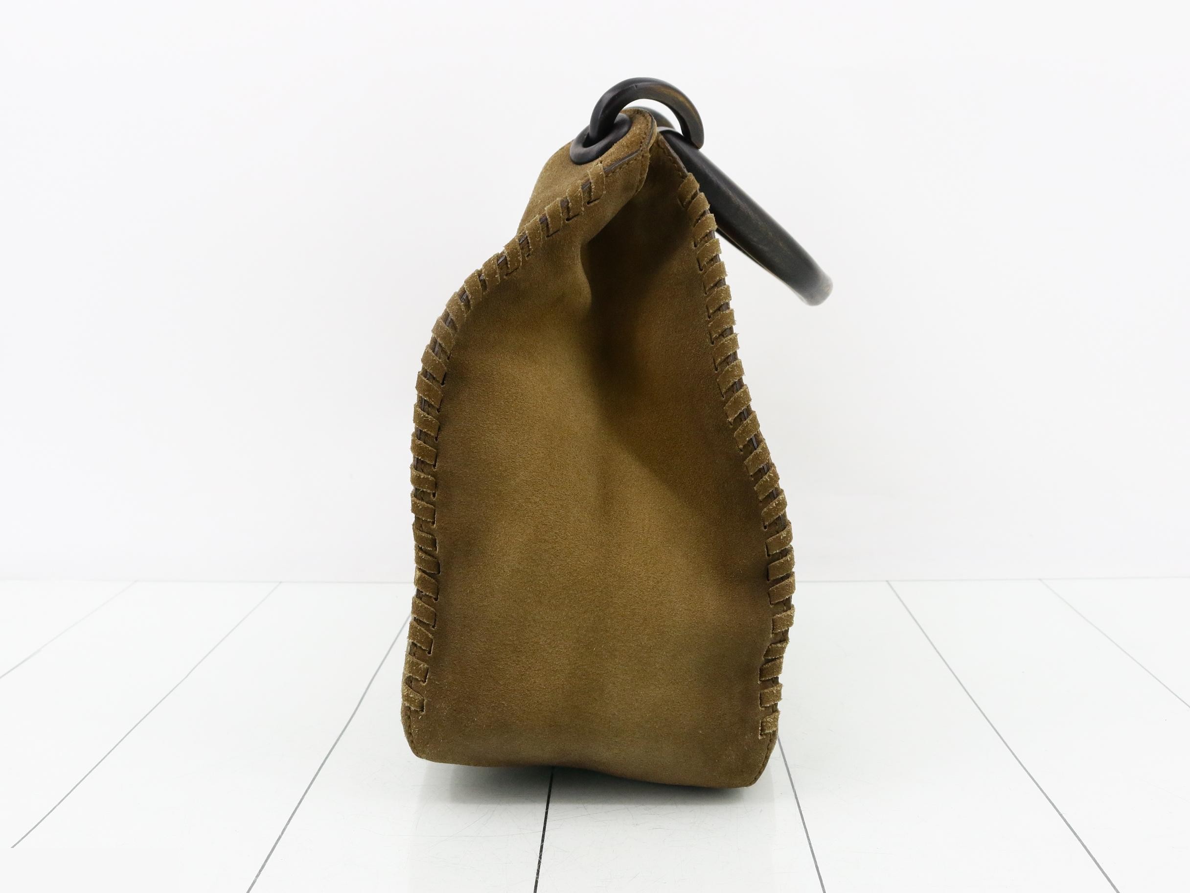 Wood handle suede one-shoulder bag — view 3