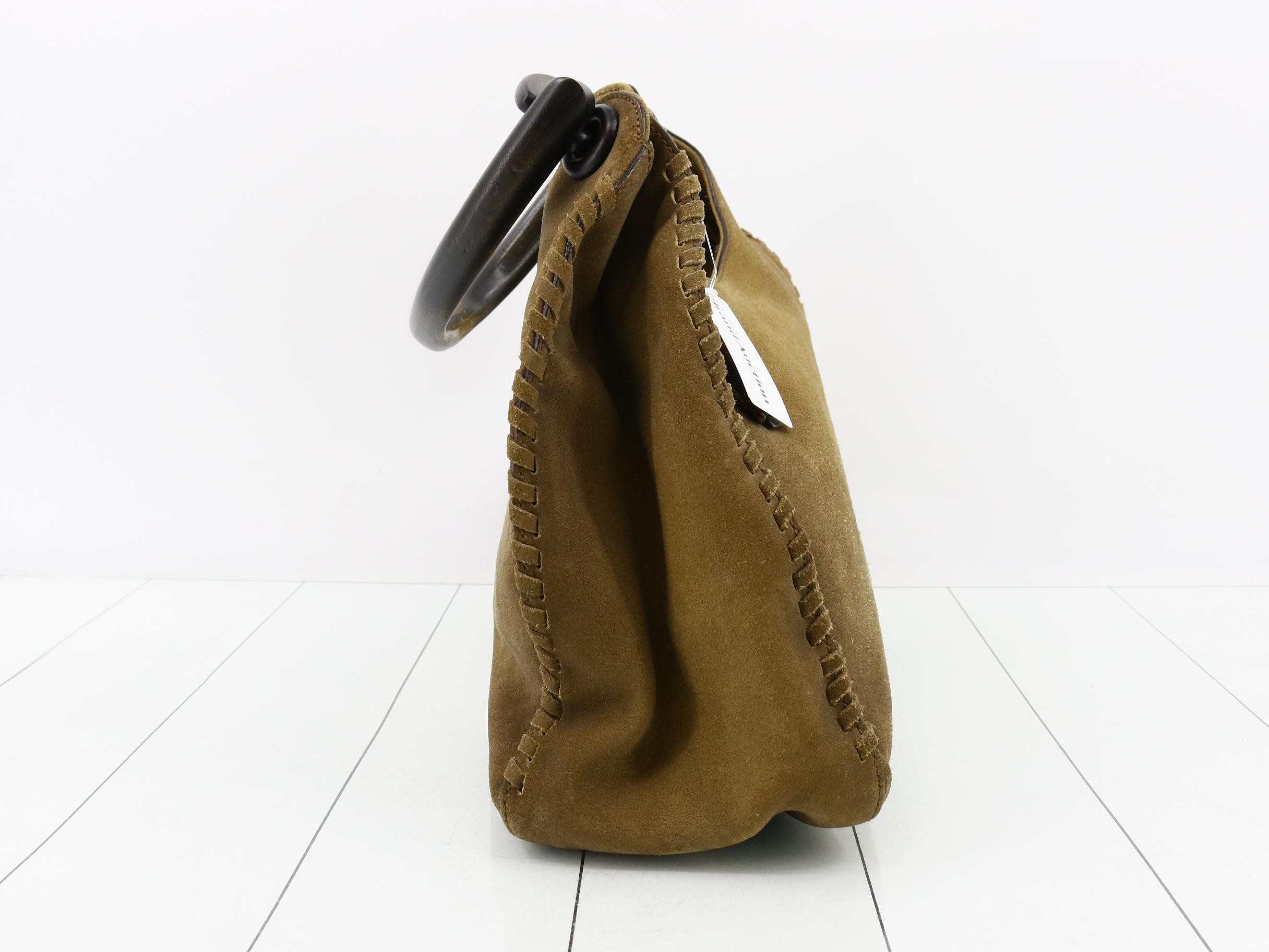 Wood handle suede one-shoulder bag — view 4